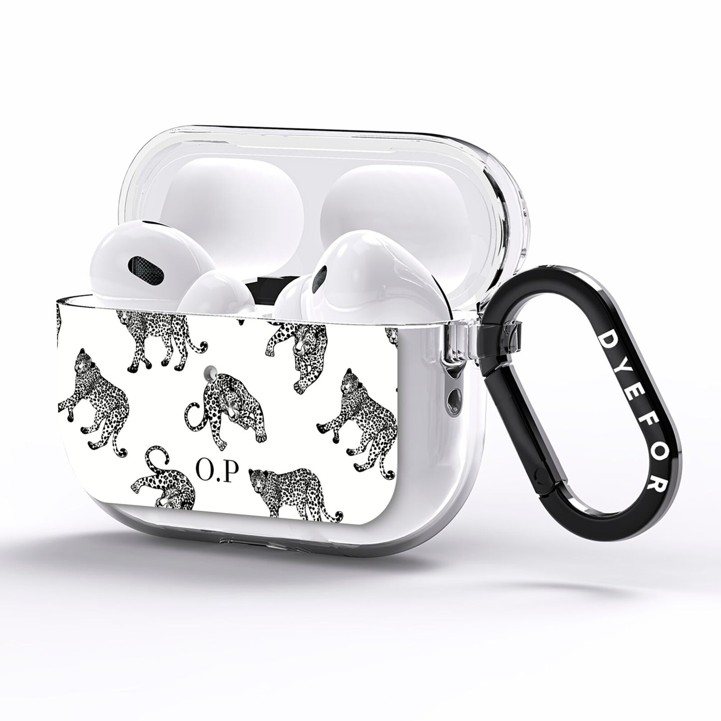 Monochrome Leopard Print Personalised AirPods Pro Clear Case Side Image