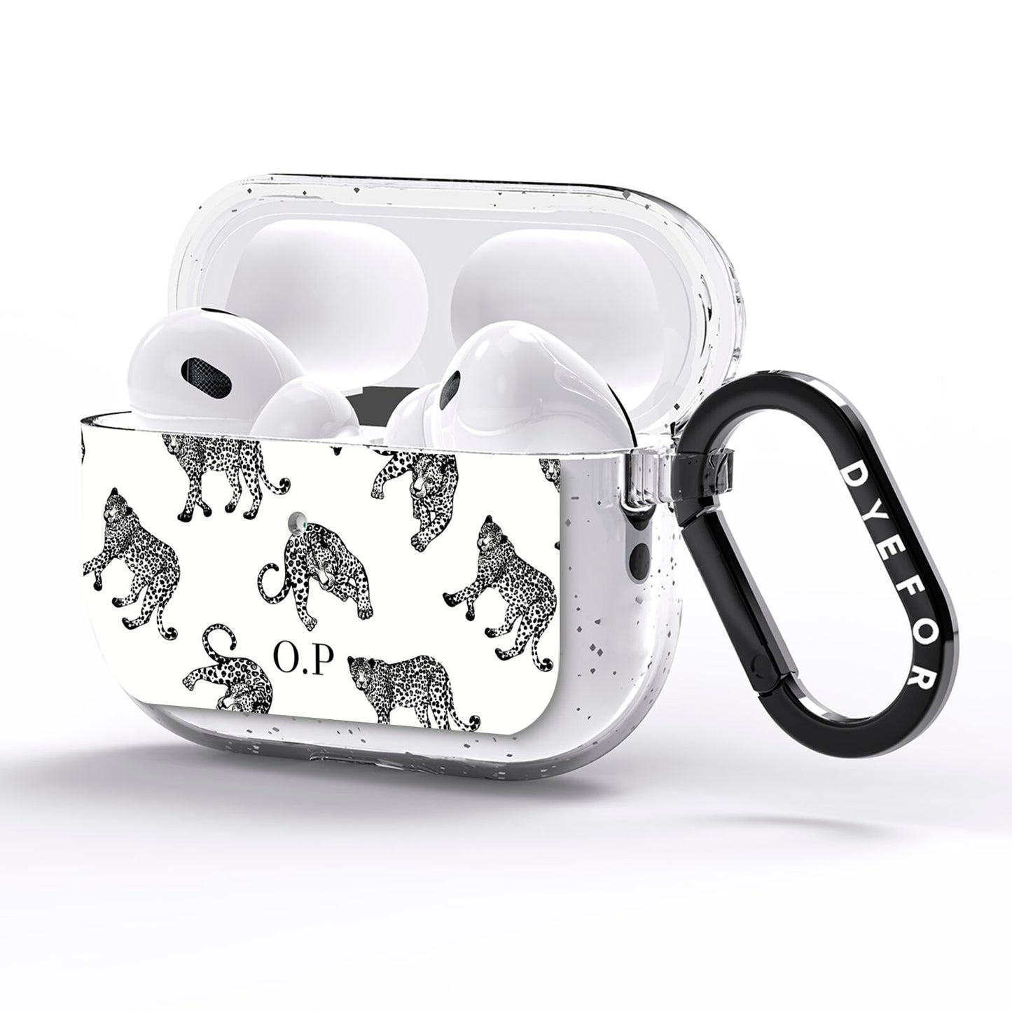 Monochrome Leopard Print Personalised AirPods Pro Glitter Case Side Image