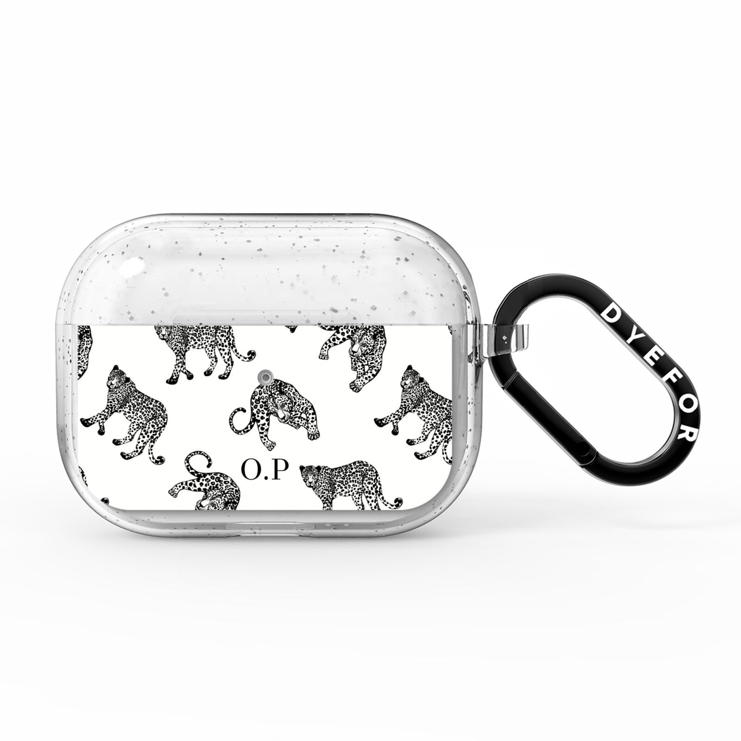 Monochrome Leopard Print Personalised AirPods Pro Glitter Case