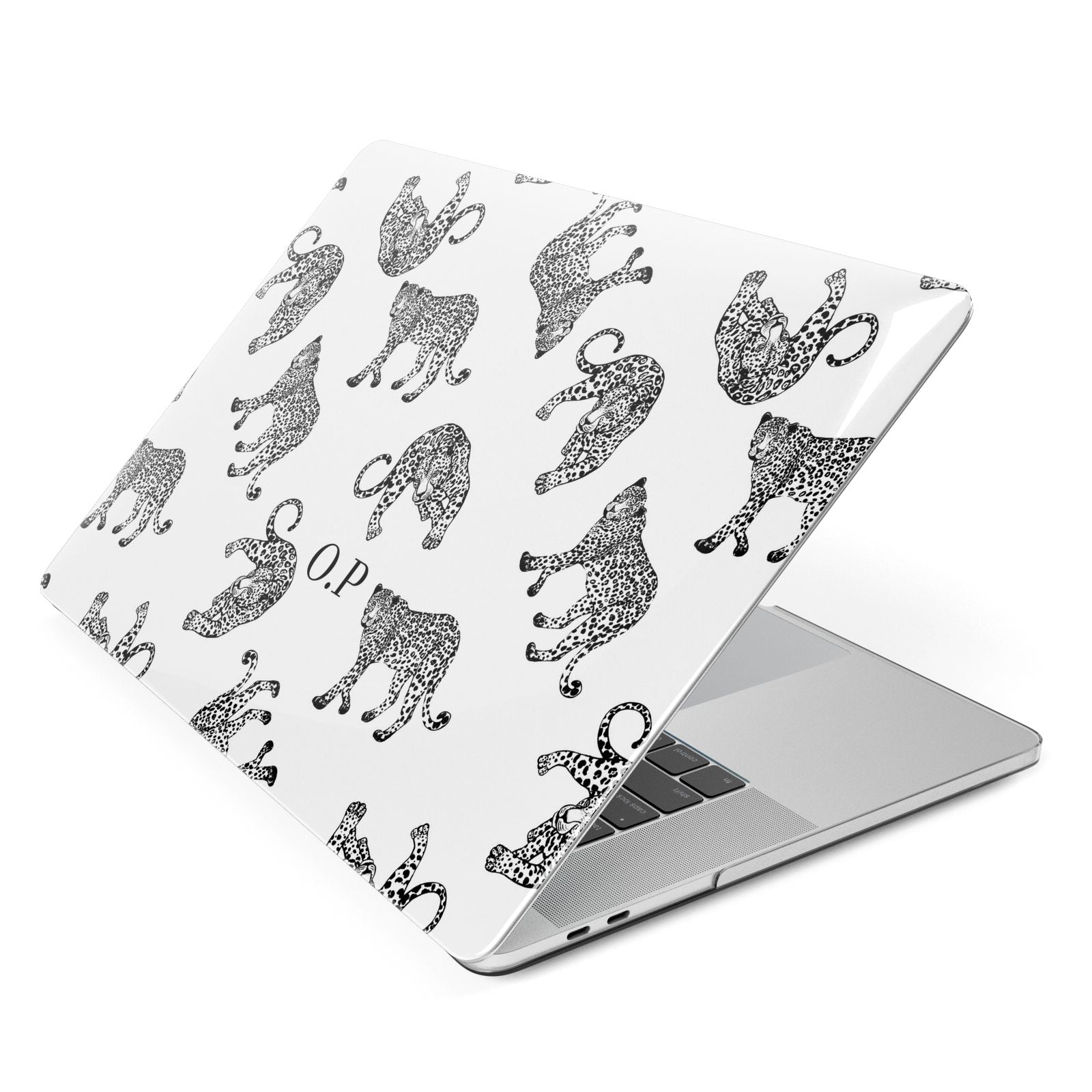 Monochrome Leopard Print Personalised Apple MacBook Case Side View