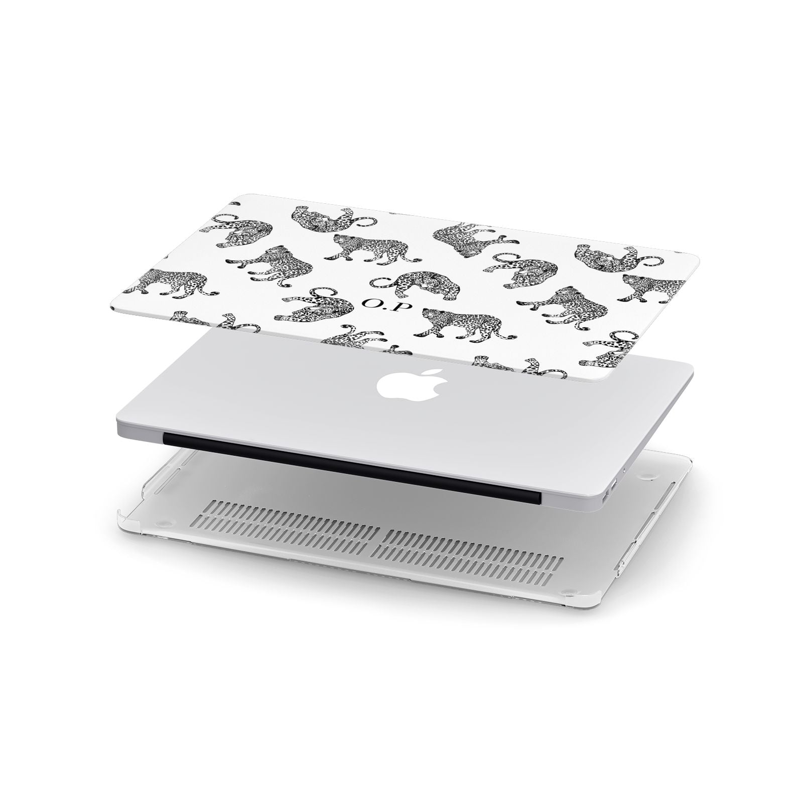 Monochrome Leopard Print Personalised Apple MacBook Case in Detail