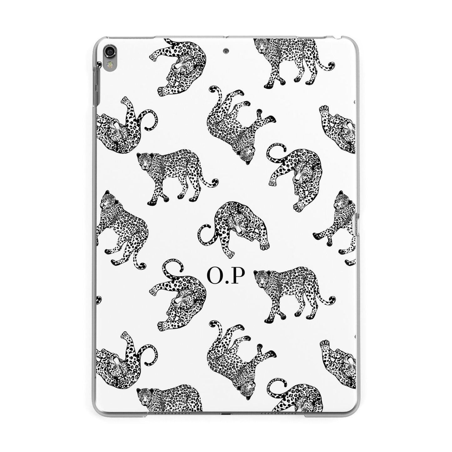 Monochrome Leopard Print Personalised Apple iPad Grey Case