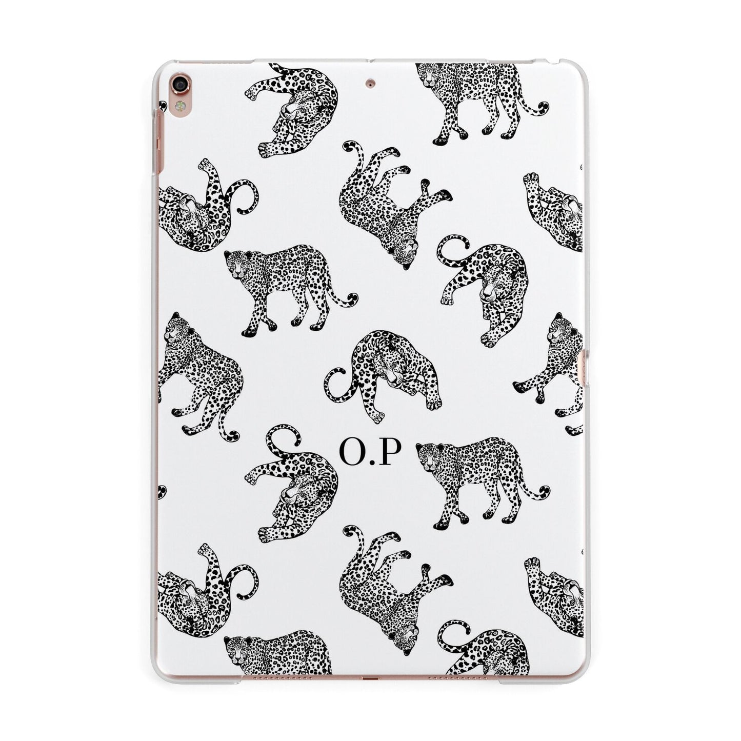 Monochrome Leopard Print Personalised Apple iPad Rose Gold Case