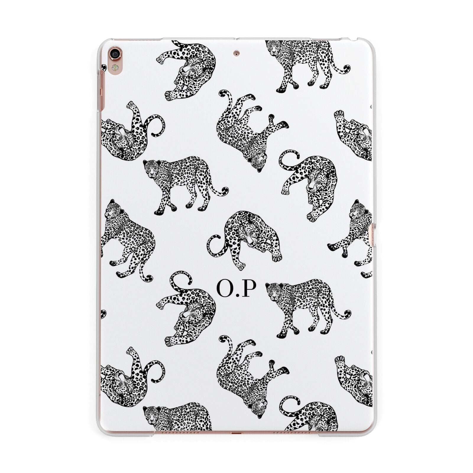 Monochrome Leopard Print Personalised Apple iPad Rose Gold Case