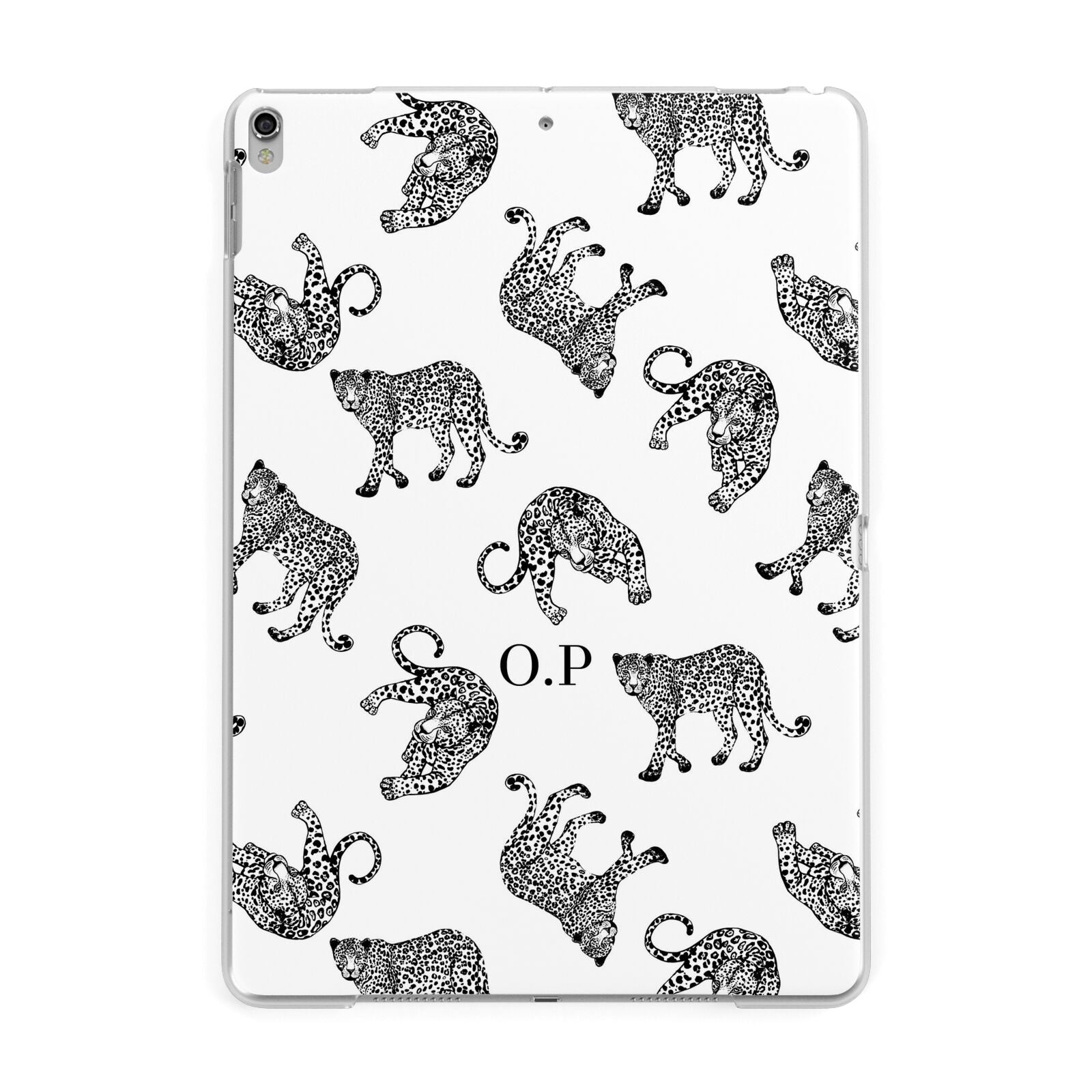 Monochrome Leopard Print Personalised Apple iPad Silver Case