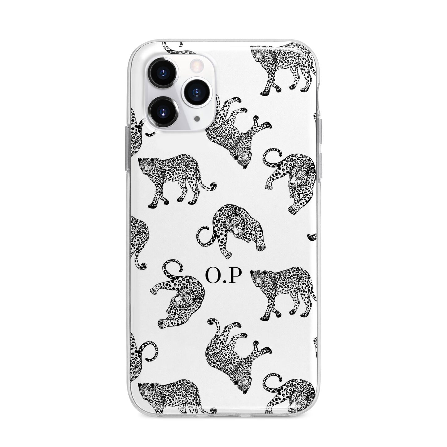 Monochrome Leopard Print Personalised Apple iPhone 11 Pro Max in Silver with Bumper Case