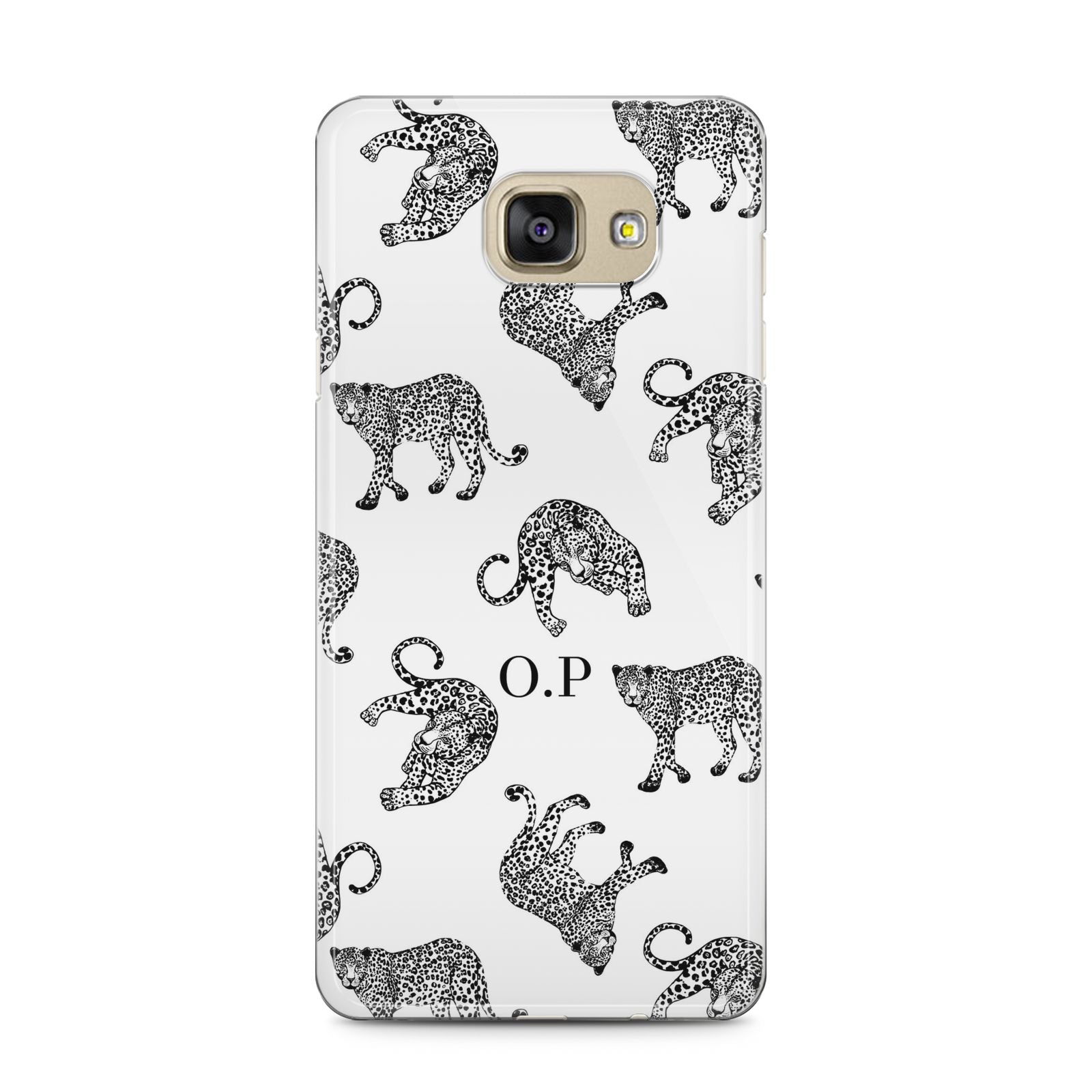 Monochrome Leopard Print Personalised Samsung Galaxy A5 2016 Case on gold phone