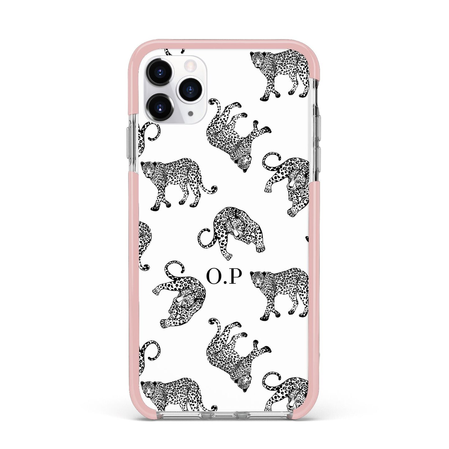 Monochrome Leopard Print Personalised iPhone 11 Pro Max Impact Pink Edge Case