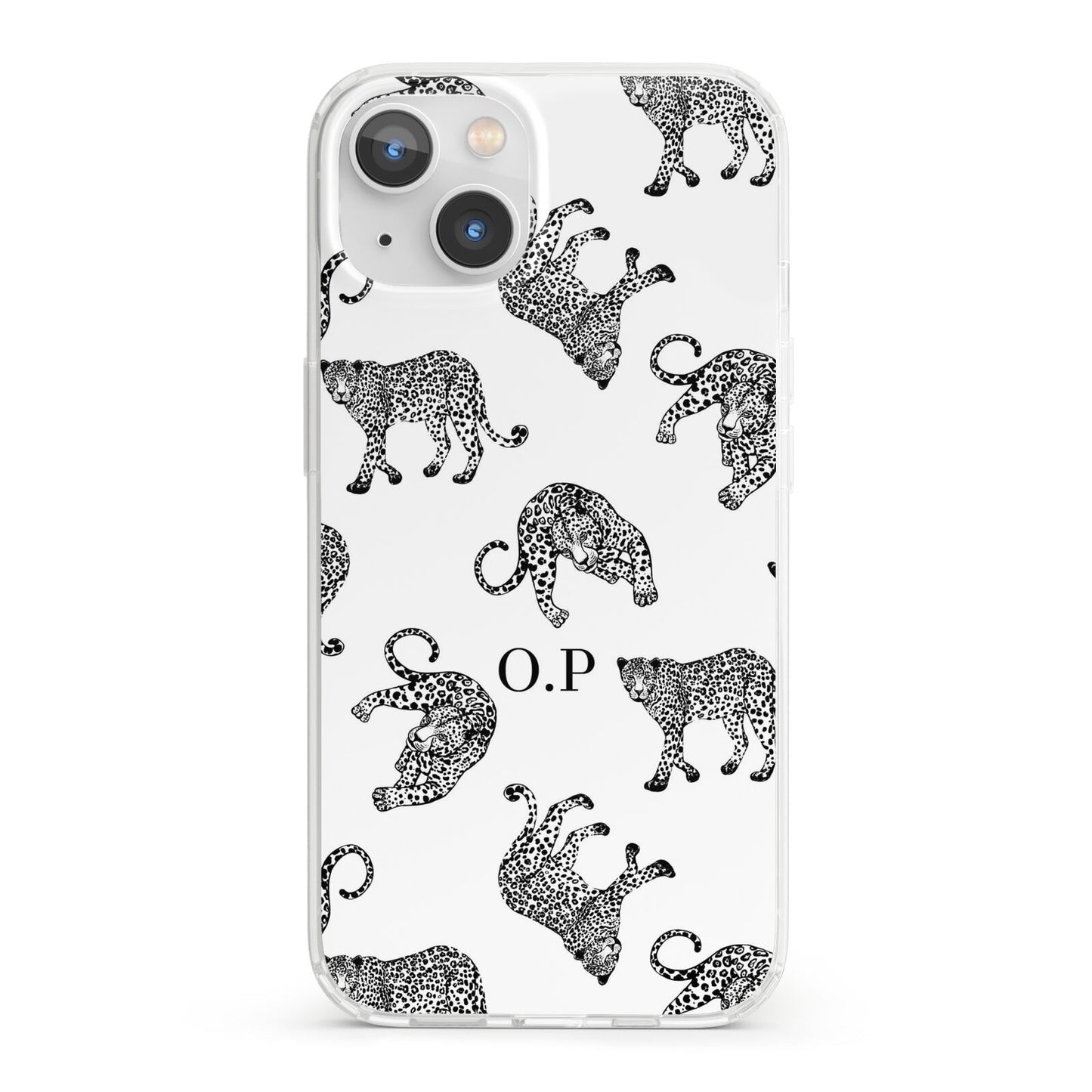 Monochrome Leopard Print Personalised iPhone 13 Clear Bumper Case