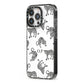 Monochrome Leopard Print Personalised iPhone 13 Pro Black Impact Case Side Angle on Silver phone