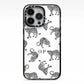 Monochrome Leopard Print Personalised iPhone 13 Pro Black Impact Case on Silver phone