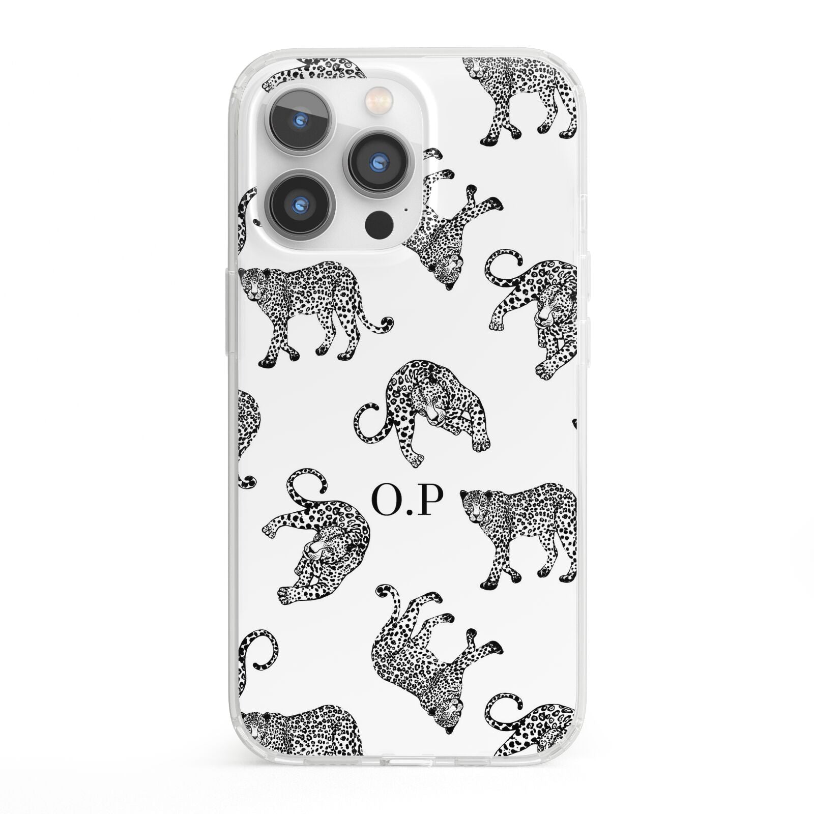 Monochrome Leopard Print Personalised iPhone 13 Pro Clear Bumper Case