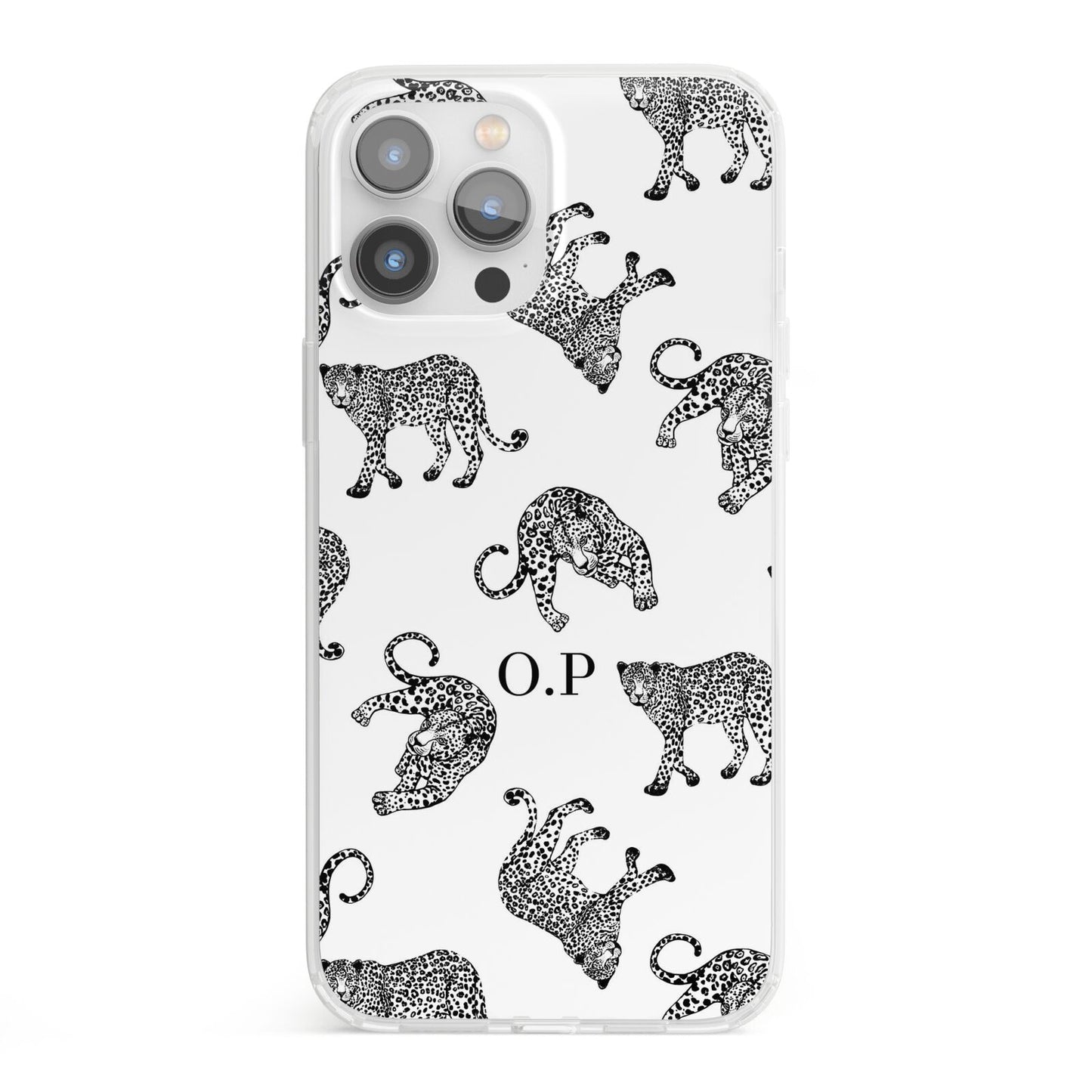 Monochrome Leopard Print Personalised iPhone 13 Pro Max Clear Bumper Case