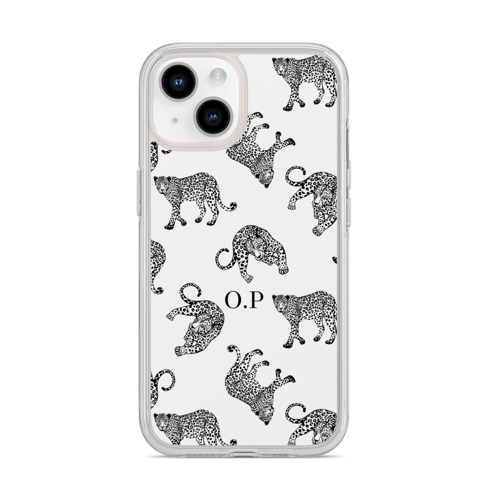 Monochrome Leopard Print Personalised iPhone 14 Clear Tough Case Starlight