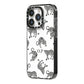 Monochrome Leopard Print Personalised iPhone 14 Pro Black Impact Case Side Angle on Silver phone