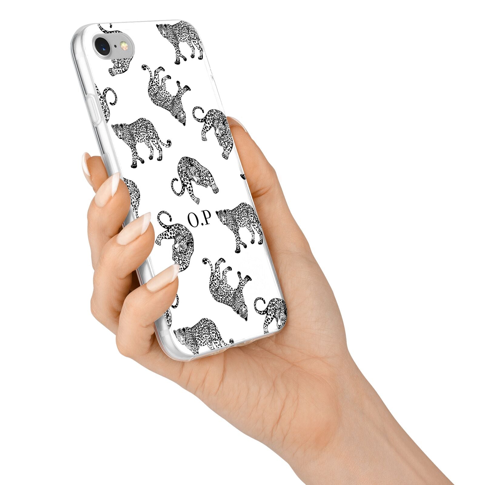 Monochrome Leopard Print Personalised iPhone 7 Bumper Case on Silver iPhone Alternative Image