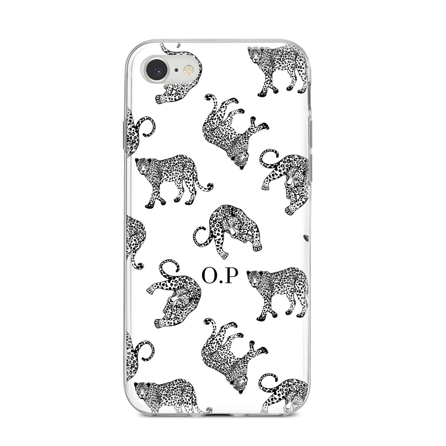 Monochrome Leopard Print Personalised iPhone 8 Bumper Case on Silver iPhone