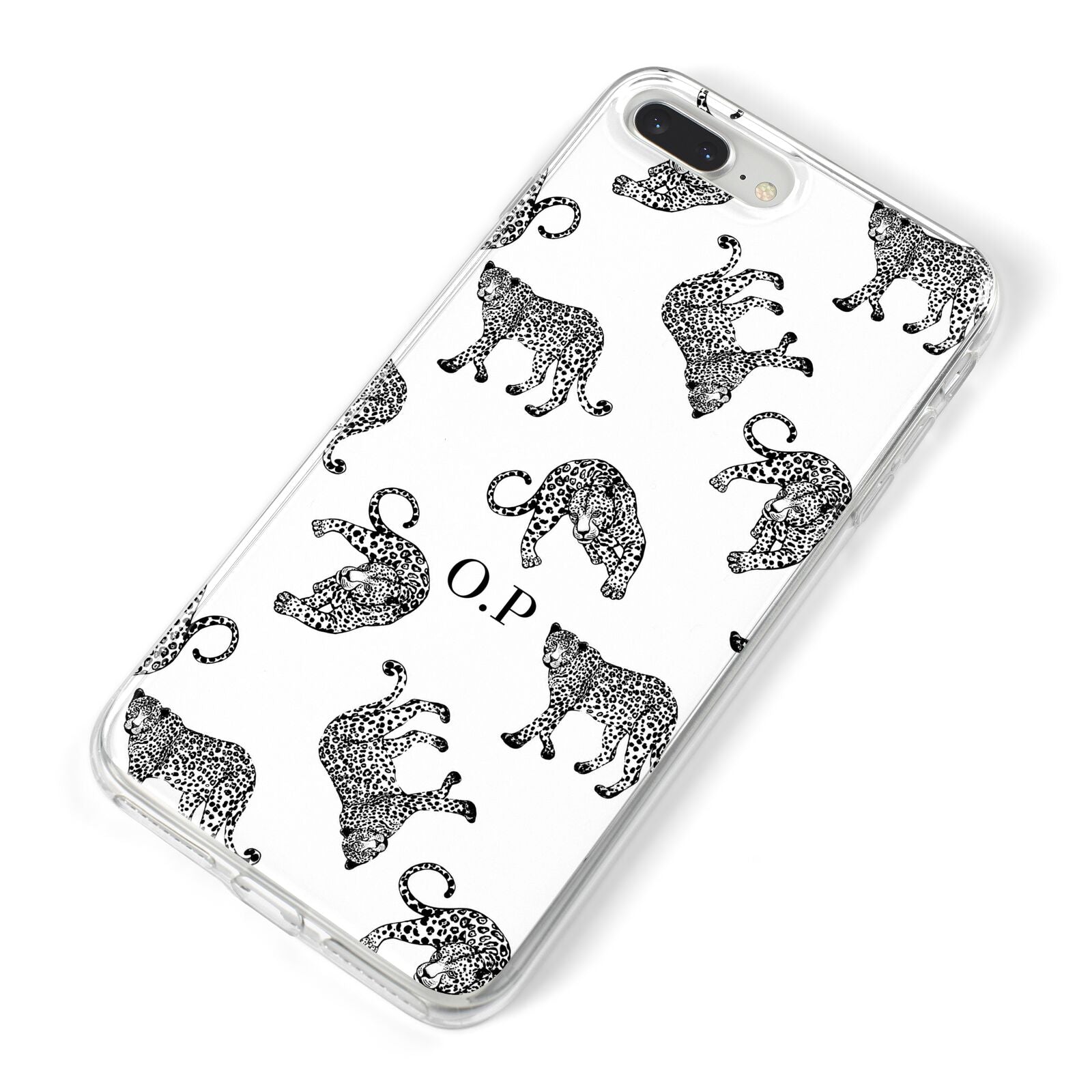 Monochrome Leopard Print Personalised iPhone 8 Plus Bumper Case on Silver iPhone Alternative Image