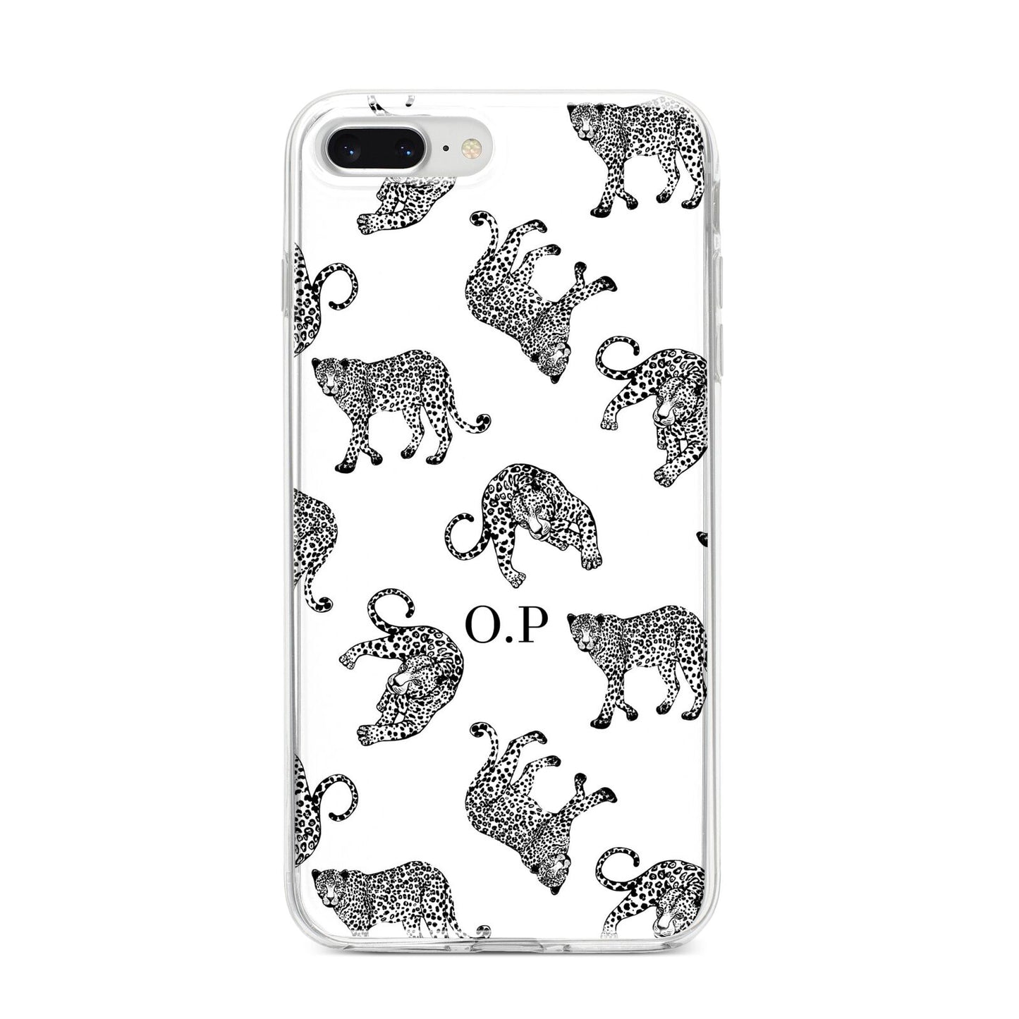 Monochrome Leopard Print Personalised iPhone 8 Plus Bumper Case on Silver iPhone