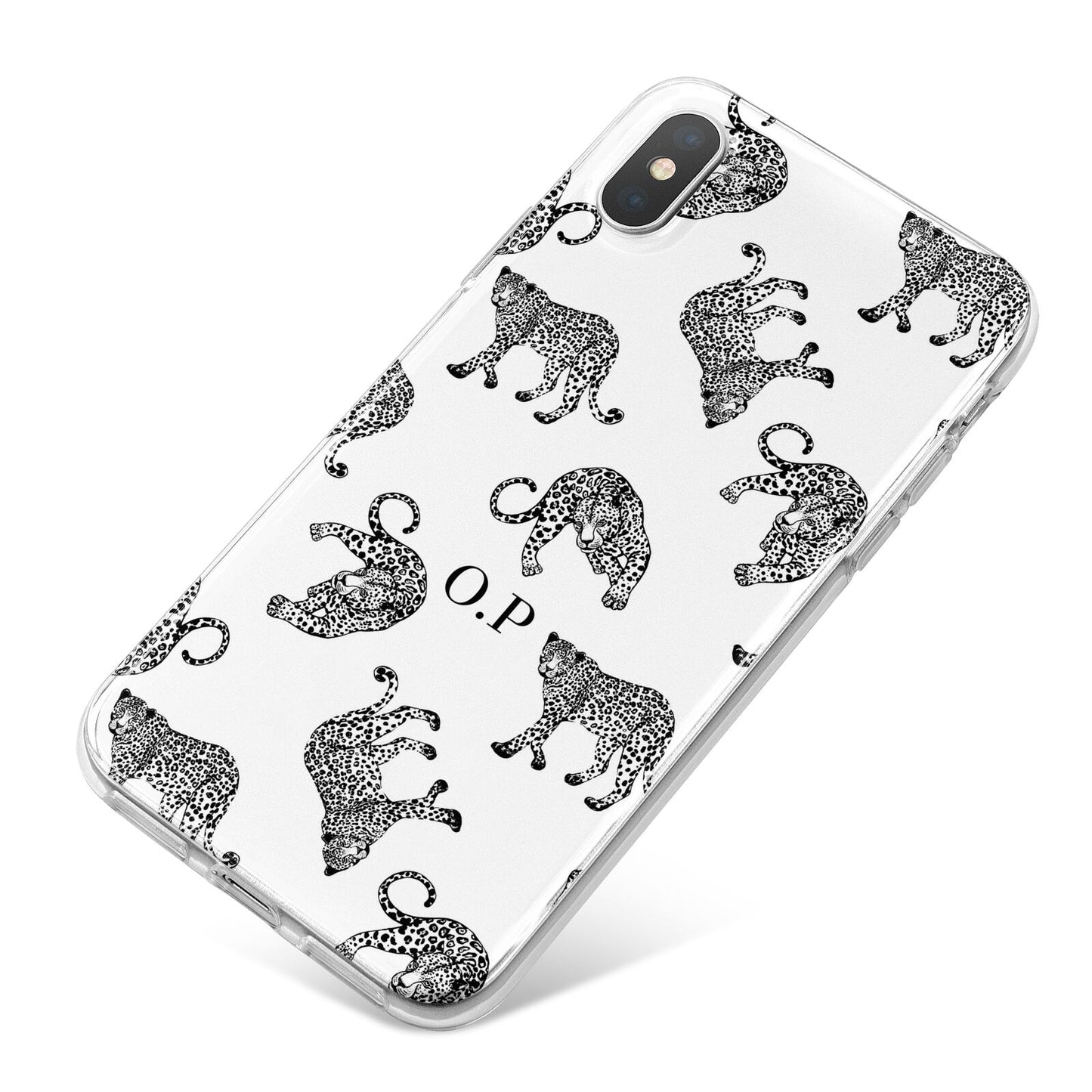 Monochrome Leopard Print Personalised iPhone X Bumper Case on Silver iPhone
