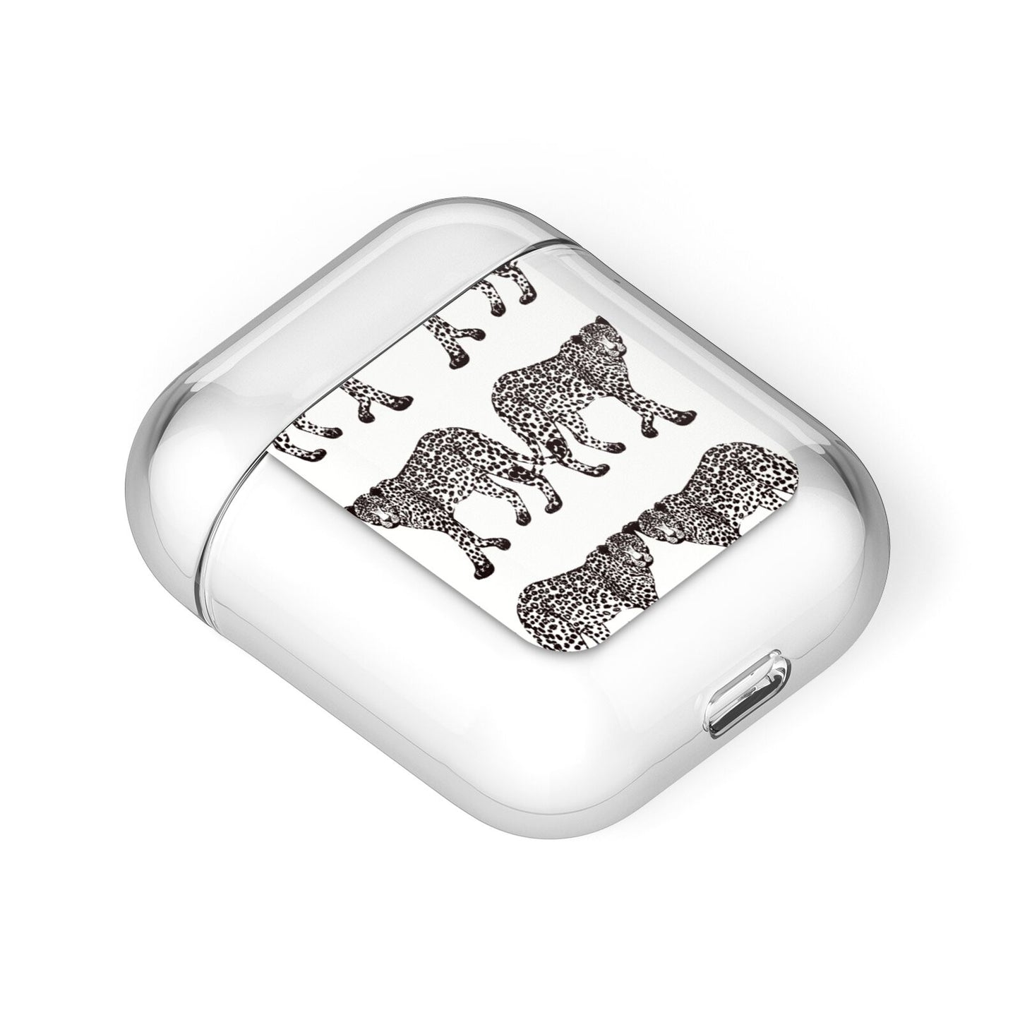 Monochrome Mirrored Leopard Print AirPods Case Laid Flat