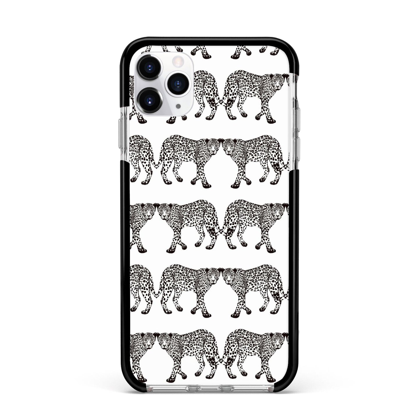 Monochrome Mirrored Leopard Print Apple iPhone 11 Pro Max in Silver with Black Impact Case