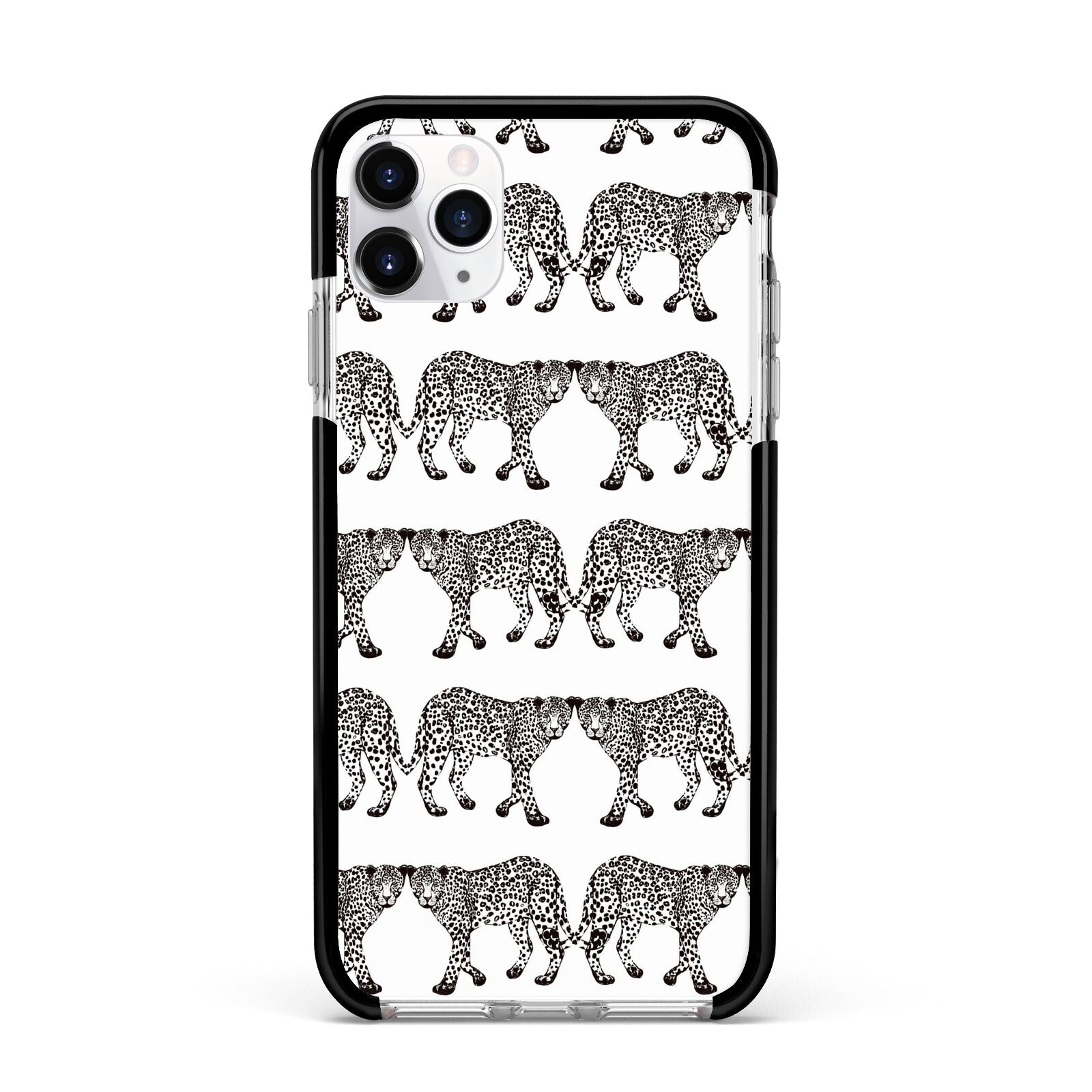 Monochrome Mirrored Leopard Print Apple iPhone 11 Pro Max in Silver with Black Impact Case