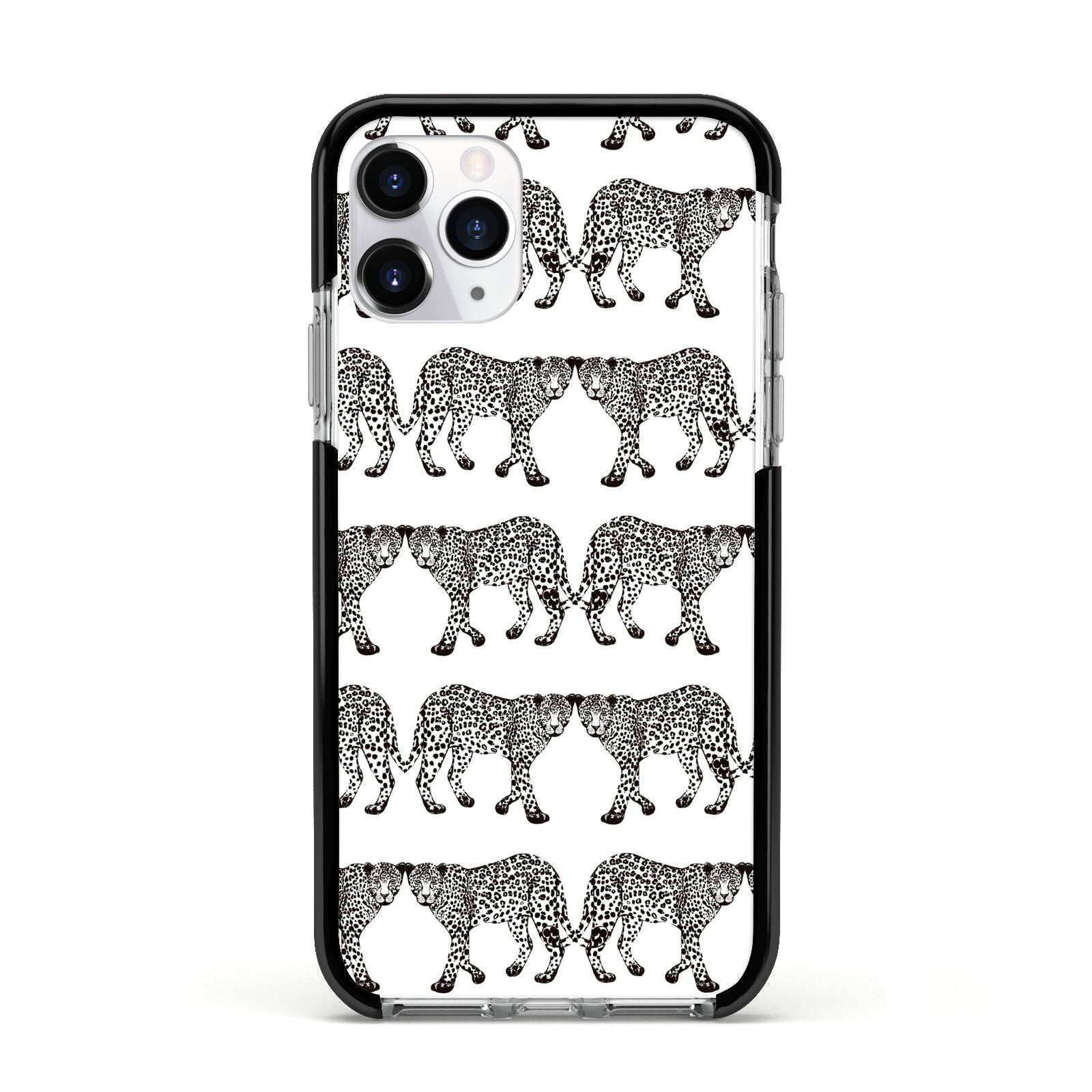 Monochrome Mirrored Leopard Print Apple iPhone 11 Pro in Silver with Black Impact Case