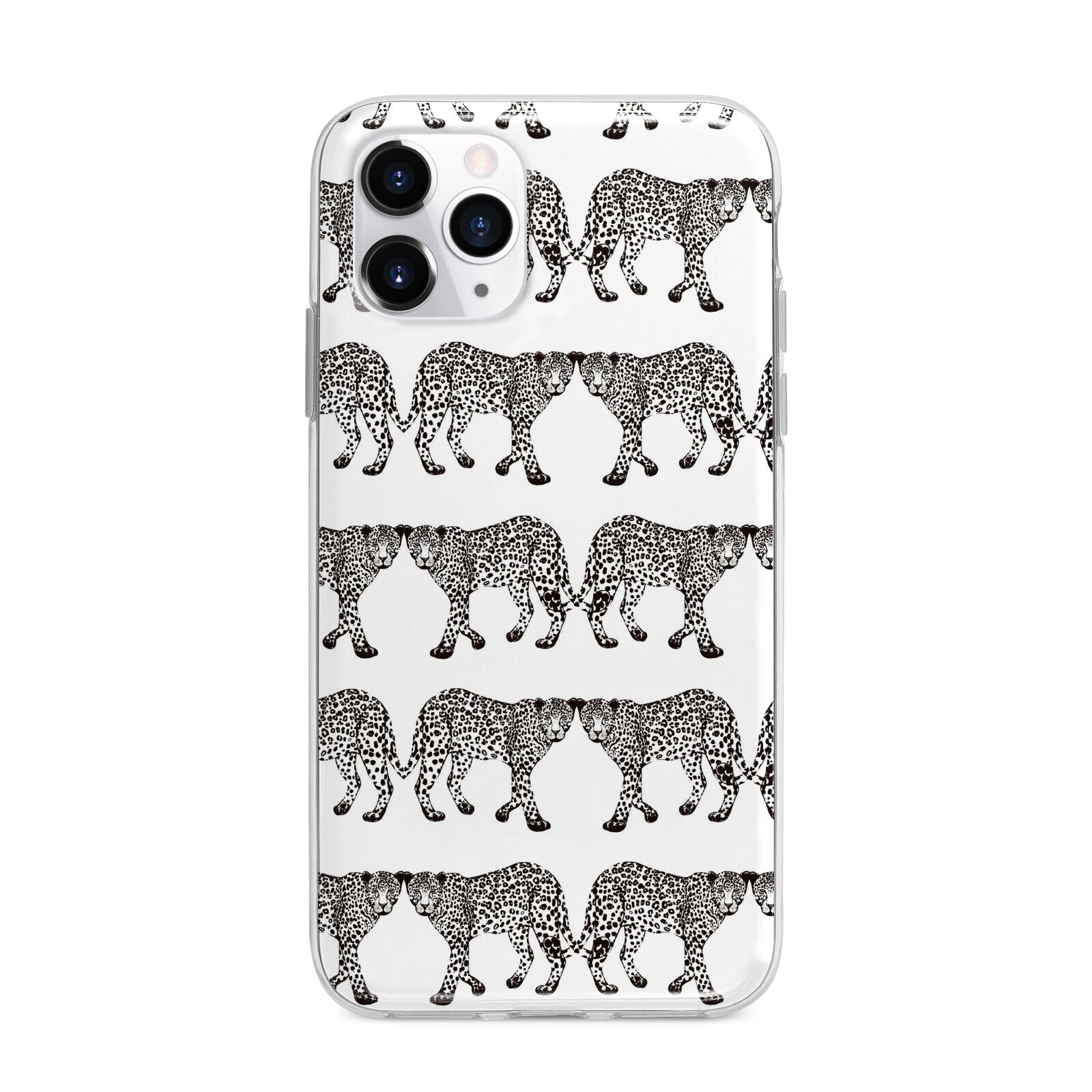 Monochrome Mirrored Leopard Print Apple iPhone 11 Pro in Silver with Bumper Case