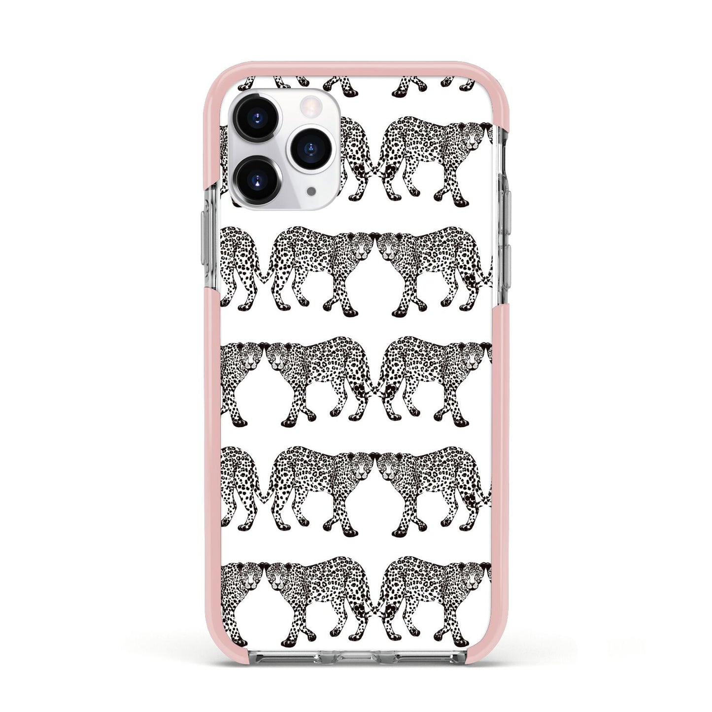Monochrome Mirrored Leopard Print Apple iPhone 11 Pro in Silver with Pink Impact Case