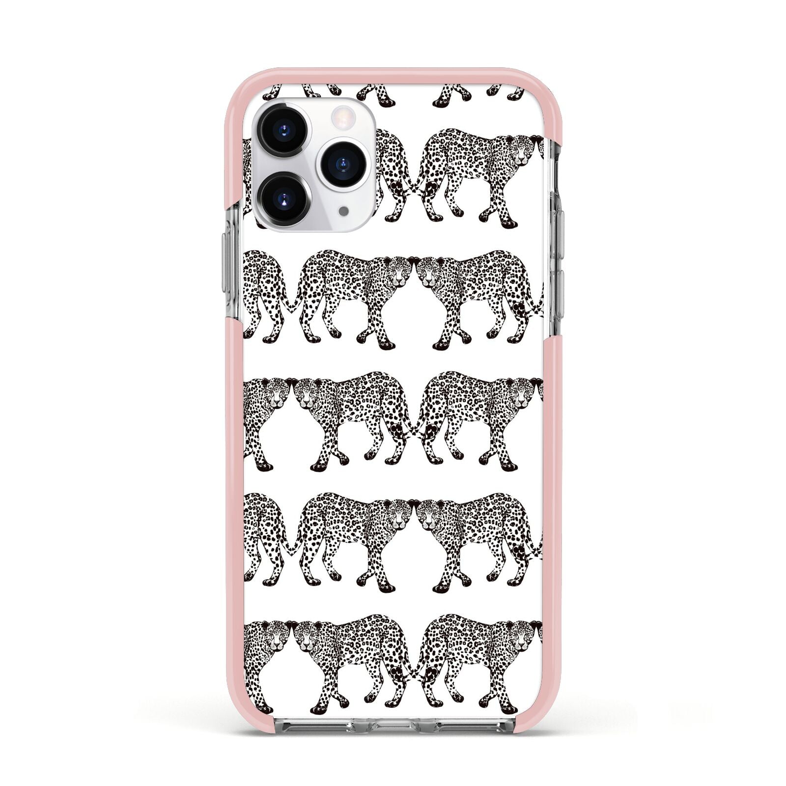 Monochrome Mirrored Leopard Print Apple iPhone 11 Pro in Silver with Pink Impact Case