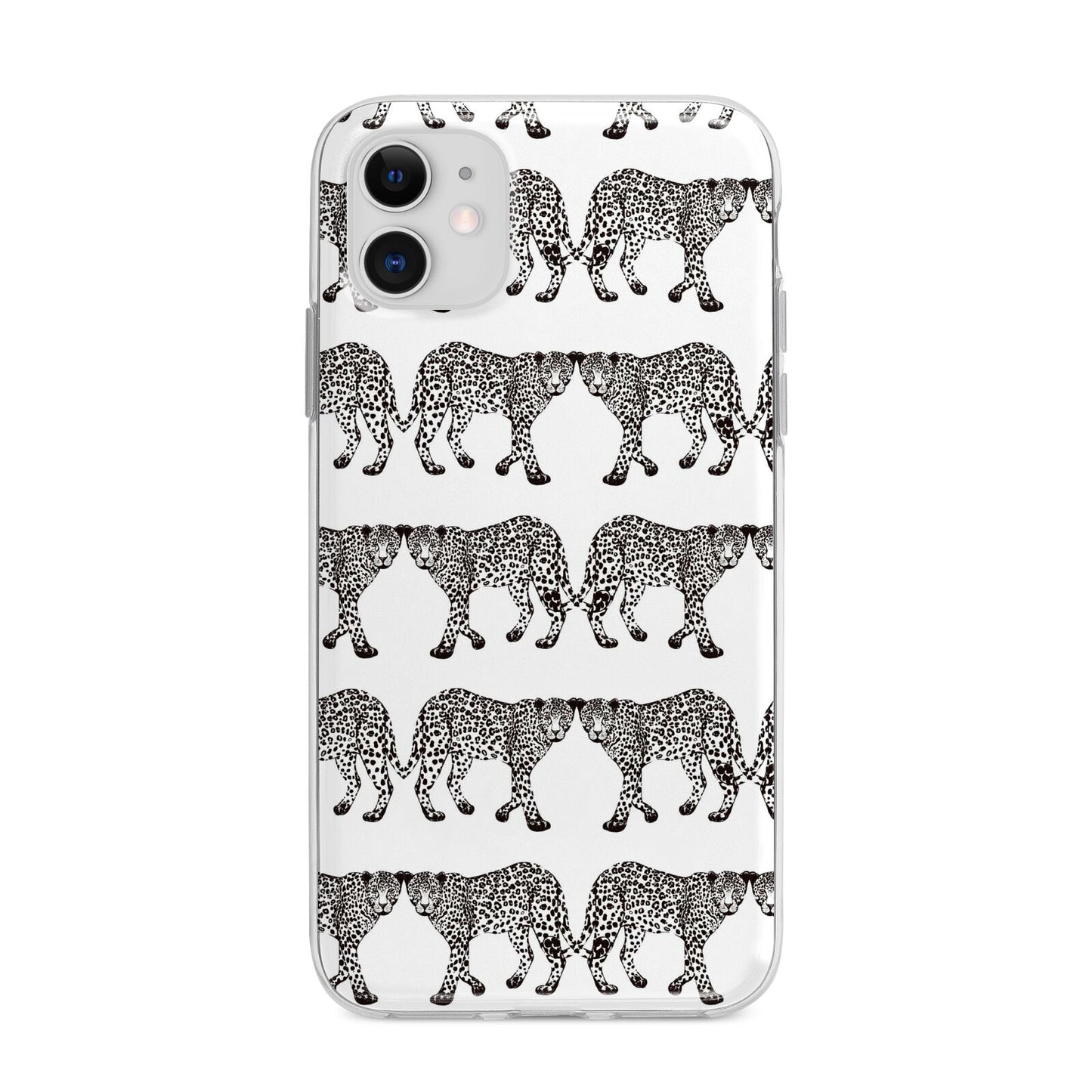Monochrome Mirrored Leopard Print Apple iPhone 11 in White with Bumper Case