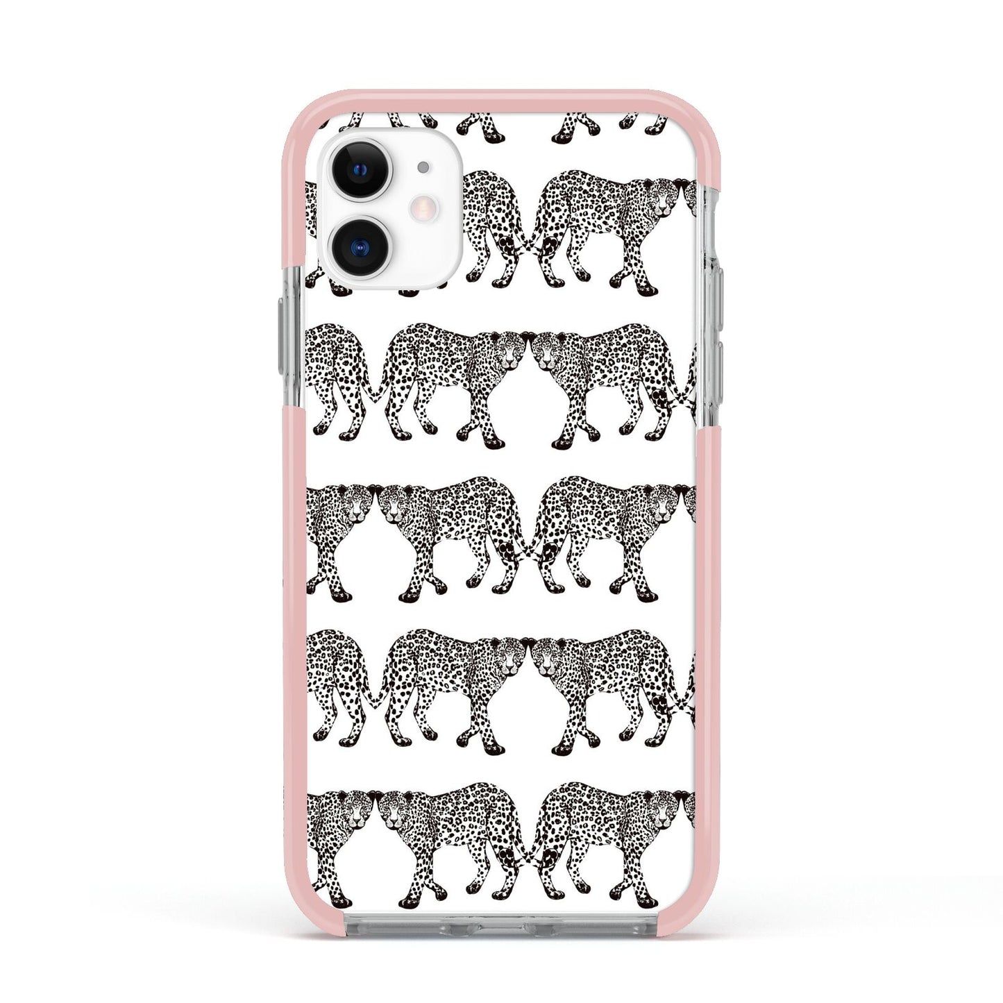 Monochrome Mirrored Leopard Print Apple iPhone 11 in White with Pink Impact Case