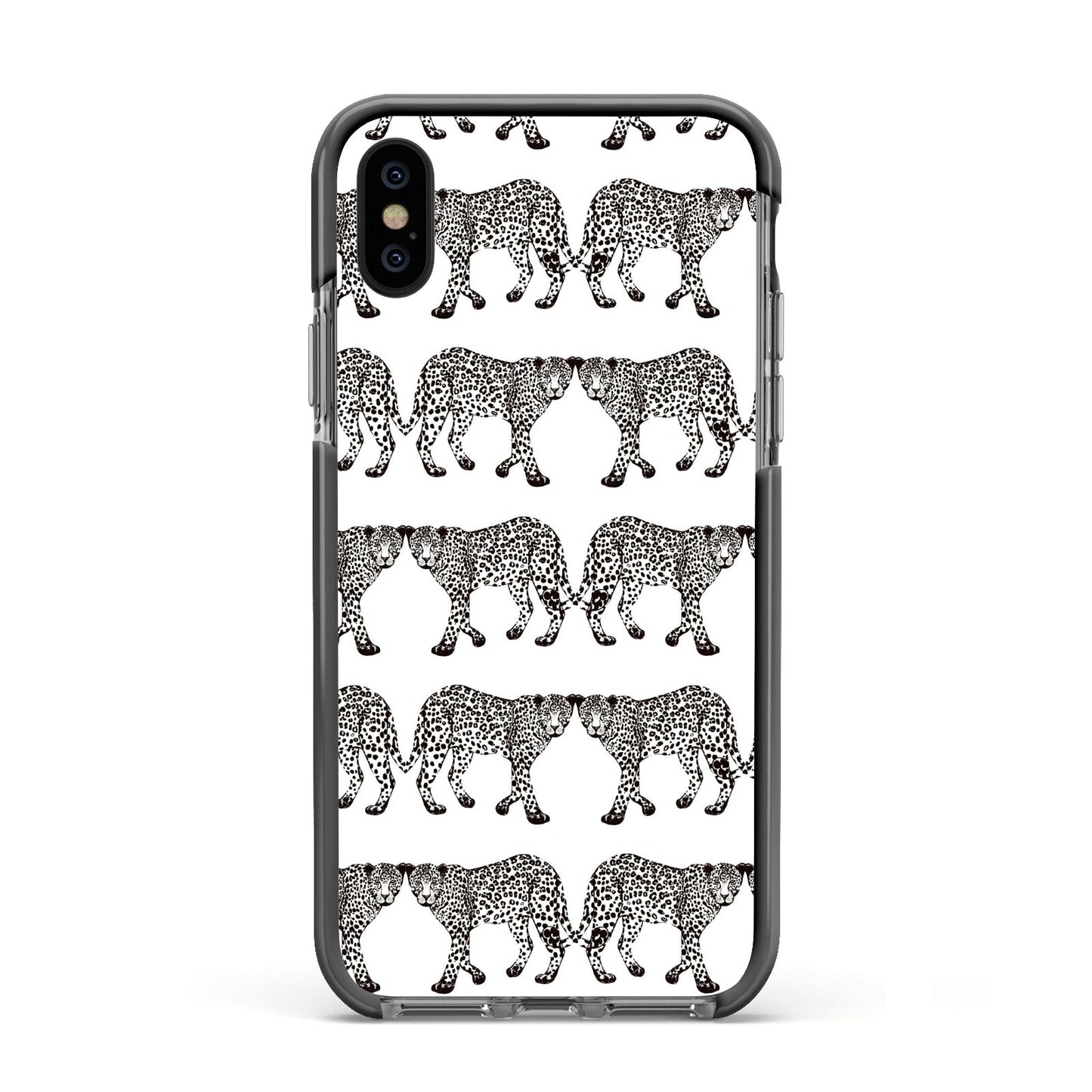 Monochrome Mirrored Leopard Print Apple iPhone Xs Impact Case Black Edge on Black Phone
