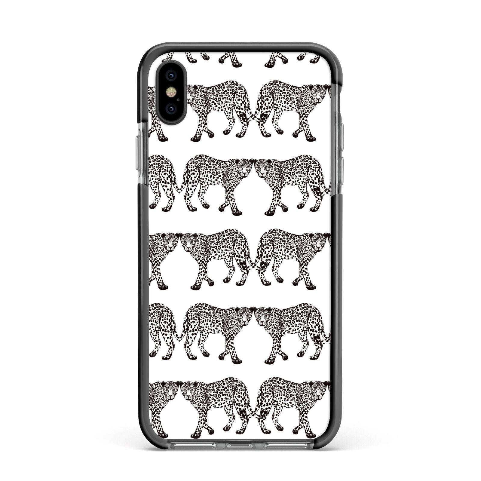 Monochrome Mirrored Leopard Print Apple iPhone Xs Max Impact Case Black Edge on Black Phone