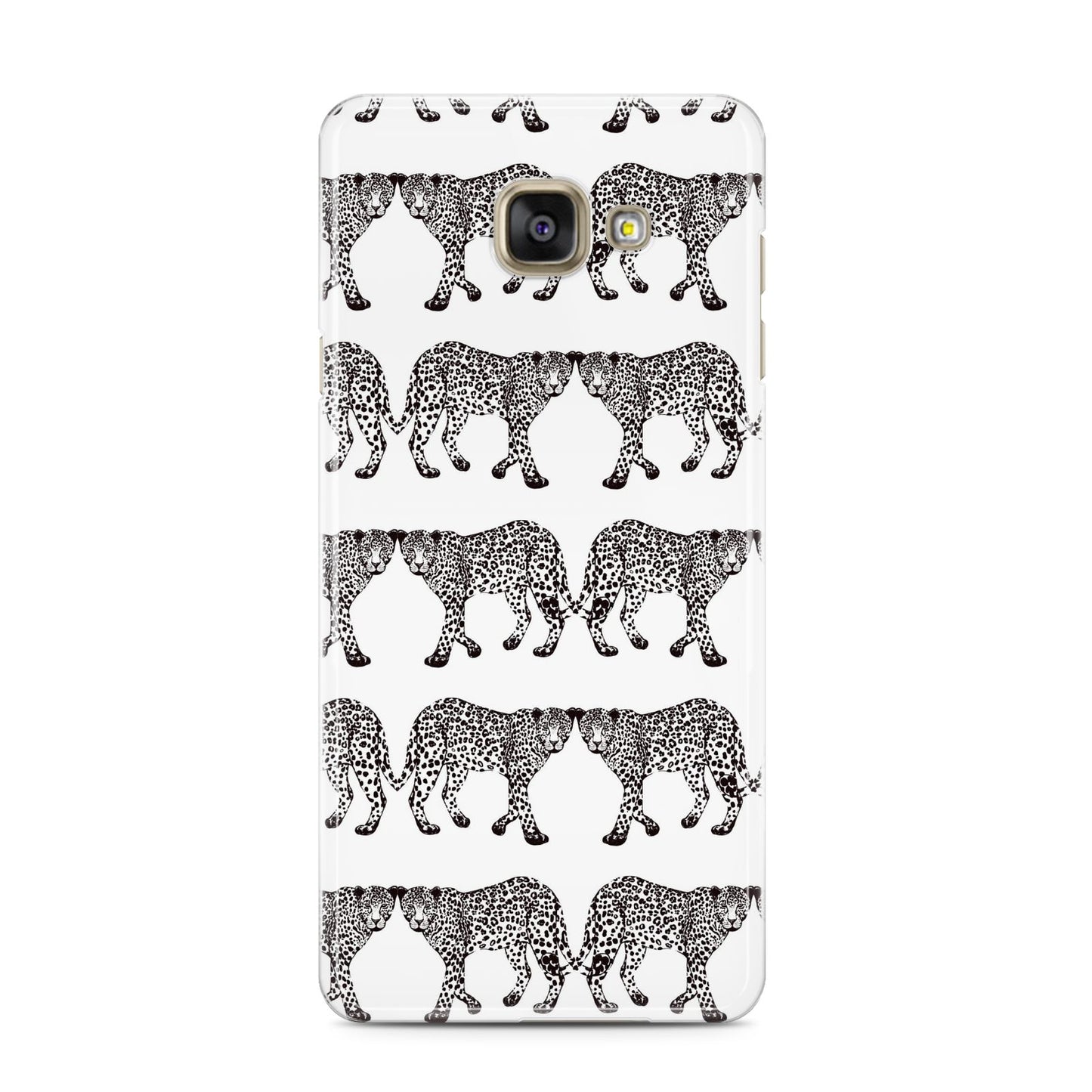 Monochrome Mirrored Leopard Print Samsung Galaxy A3 2016 Case on gold phone