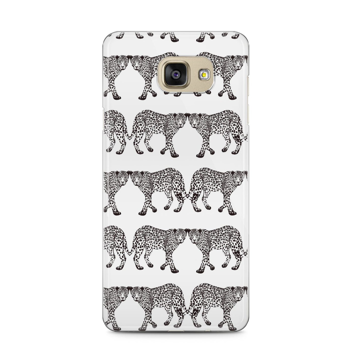 Monochrome Mirrored Leopard Print Samsung Galaxy A5 2016 Case on gold phone
