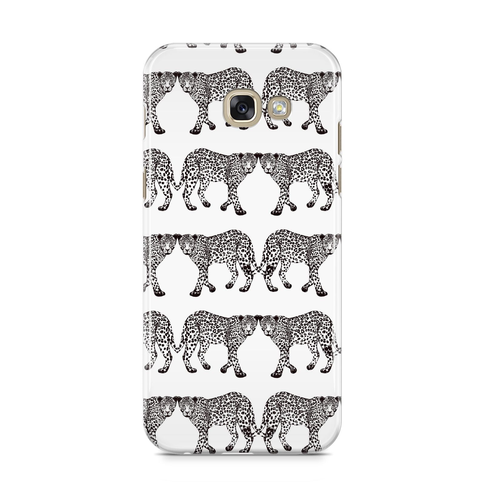 Monochrome Mirrored Leopard Print Samsung Galaxy A5 2017 Case on gold phone