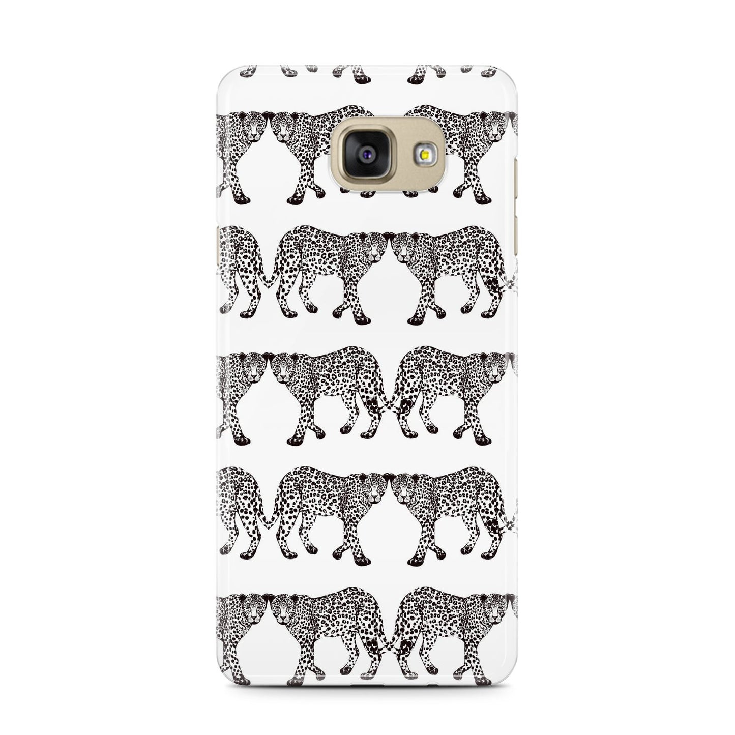 Monochrome Mirrored Leopard Print Samsung Galaxy A7 2016 Case on gold phone