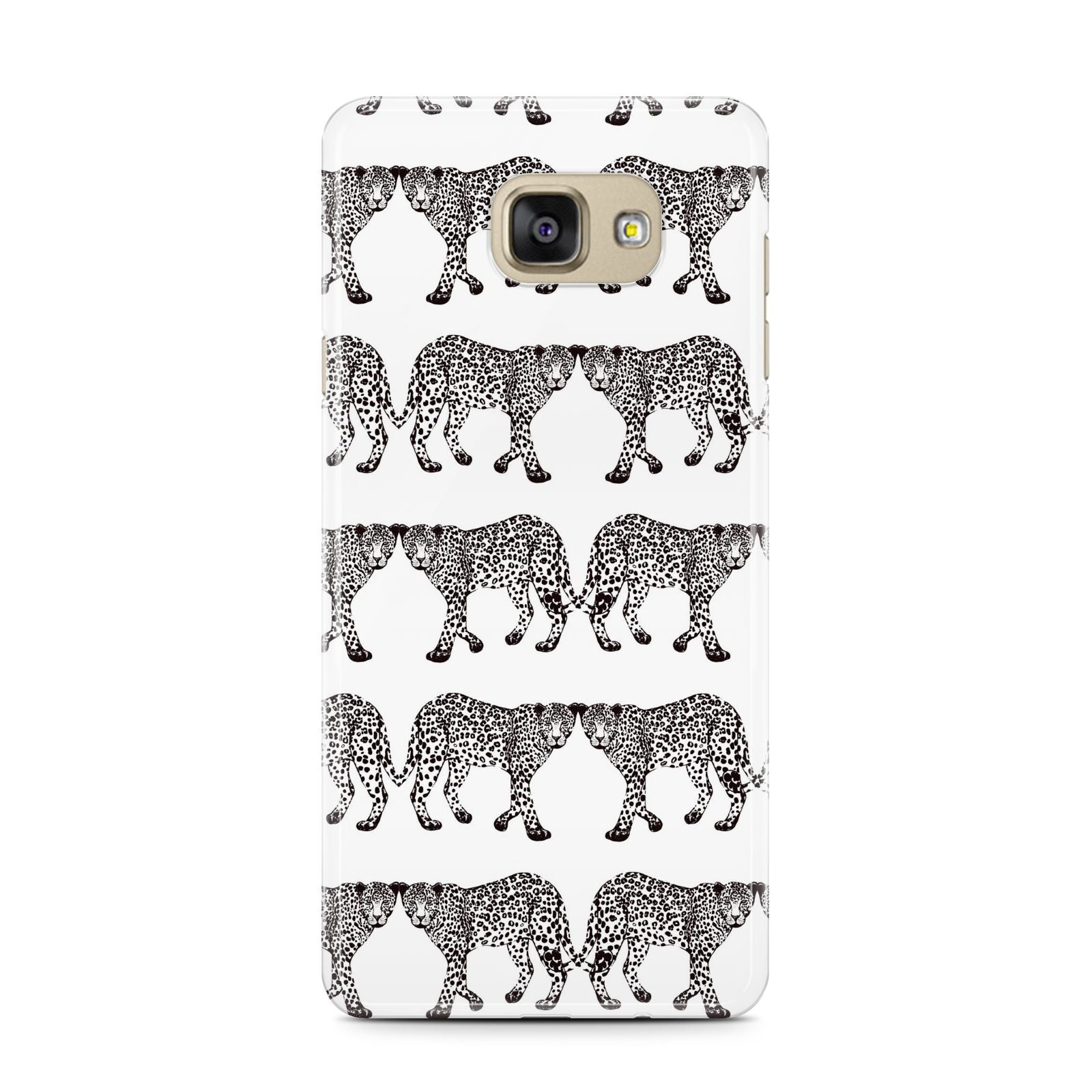 Monochrome Mirrored Leopard Print Samsung Galaxy A7 2016 Case on gold phone