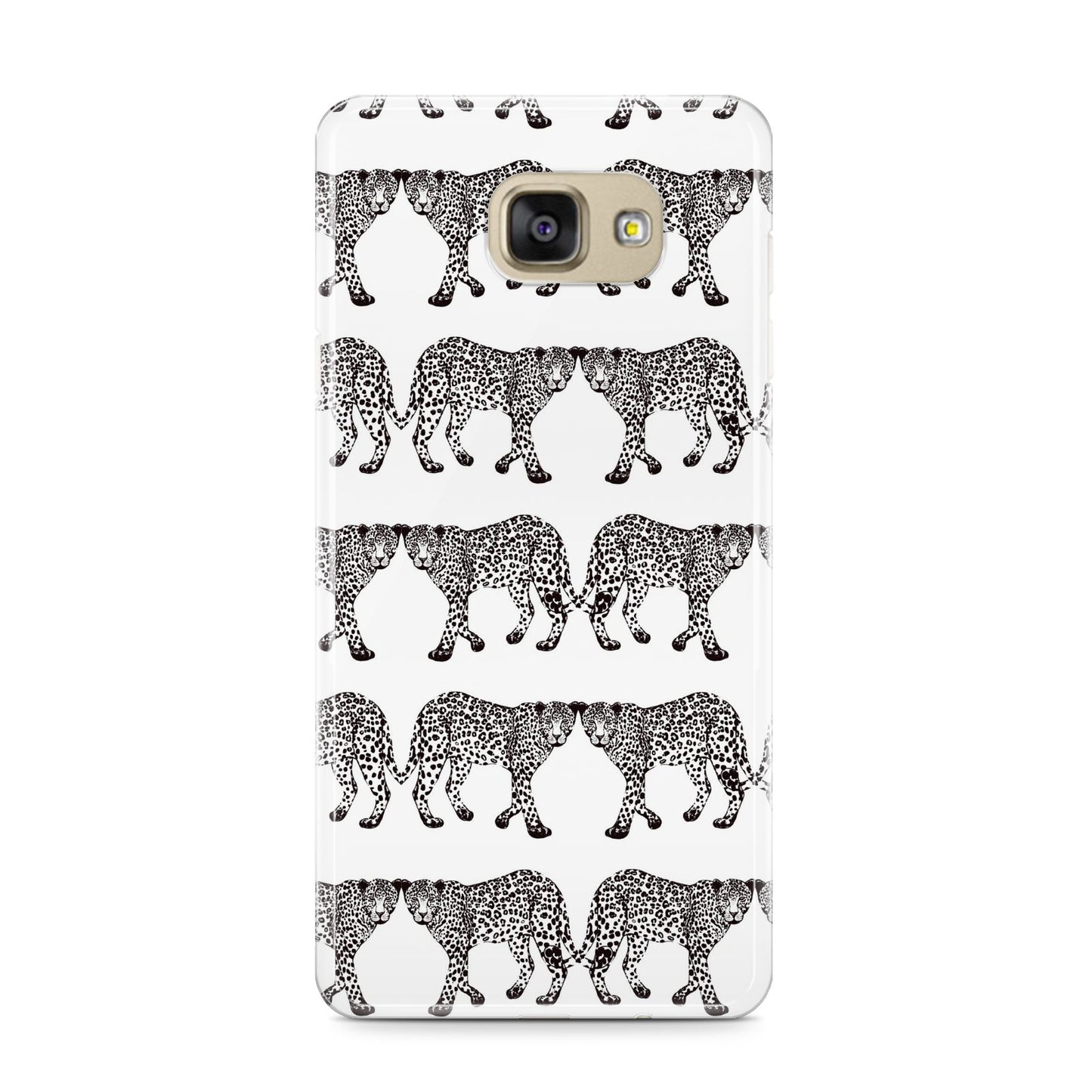 Monochrome Mirrored Leopard Print Samsung Galaxy A9 2016 Case on gold phone