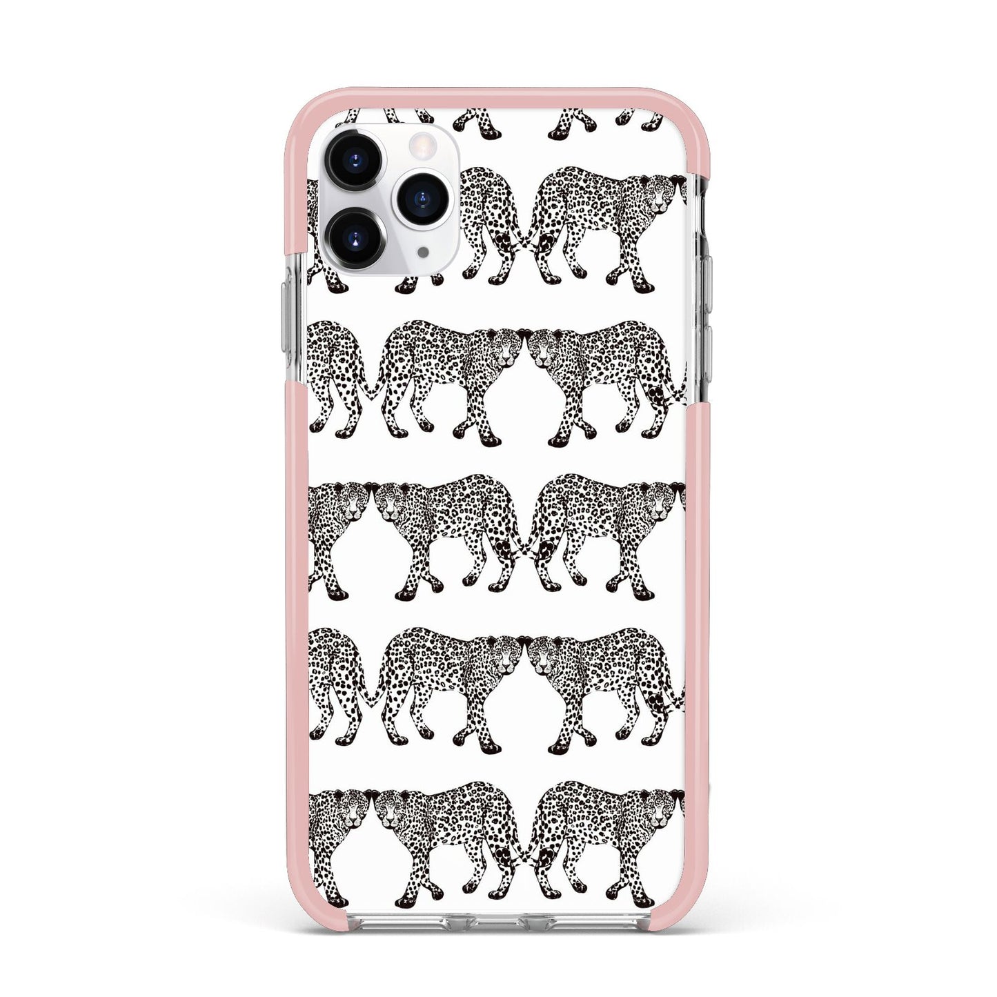 Monochrome Mirrored Leopard Print iPhone 11 Pro Max Impact Pink Edge Case