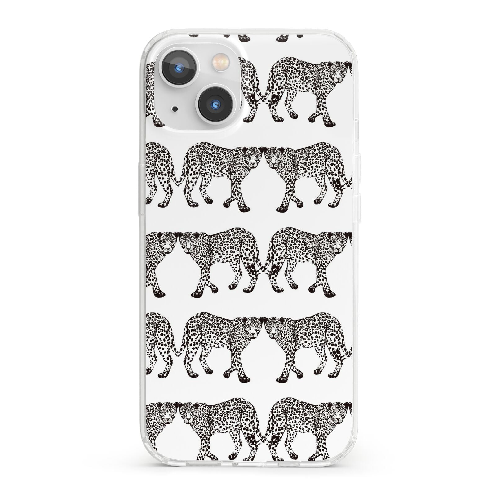 Monochrome Mirrored Leopard Print iPhone 13 Clear Bumper Case