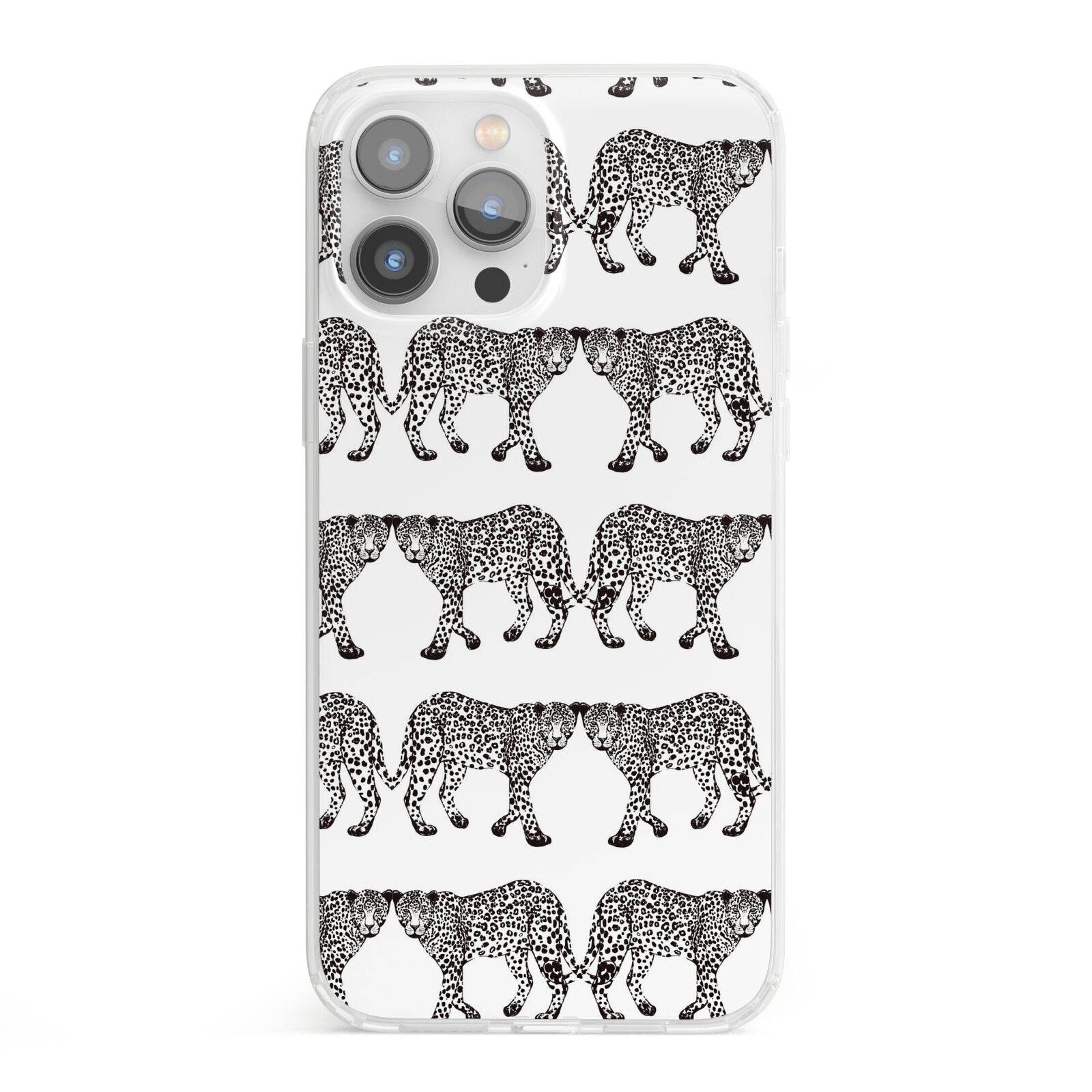 Monochrome Mirrored Leopard Print iPhone 13 Pro Max Clear Bumper Case