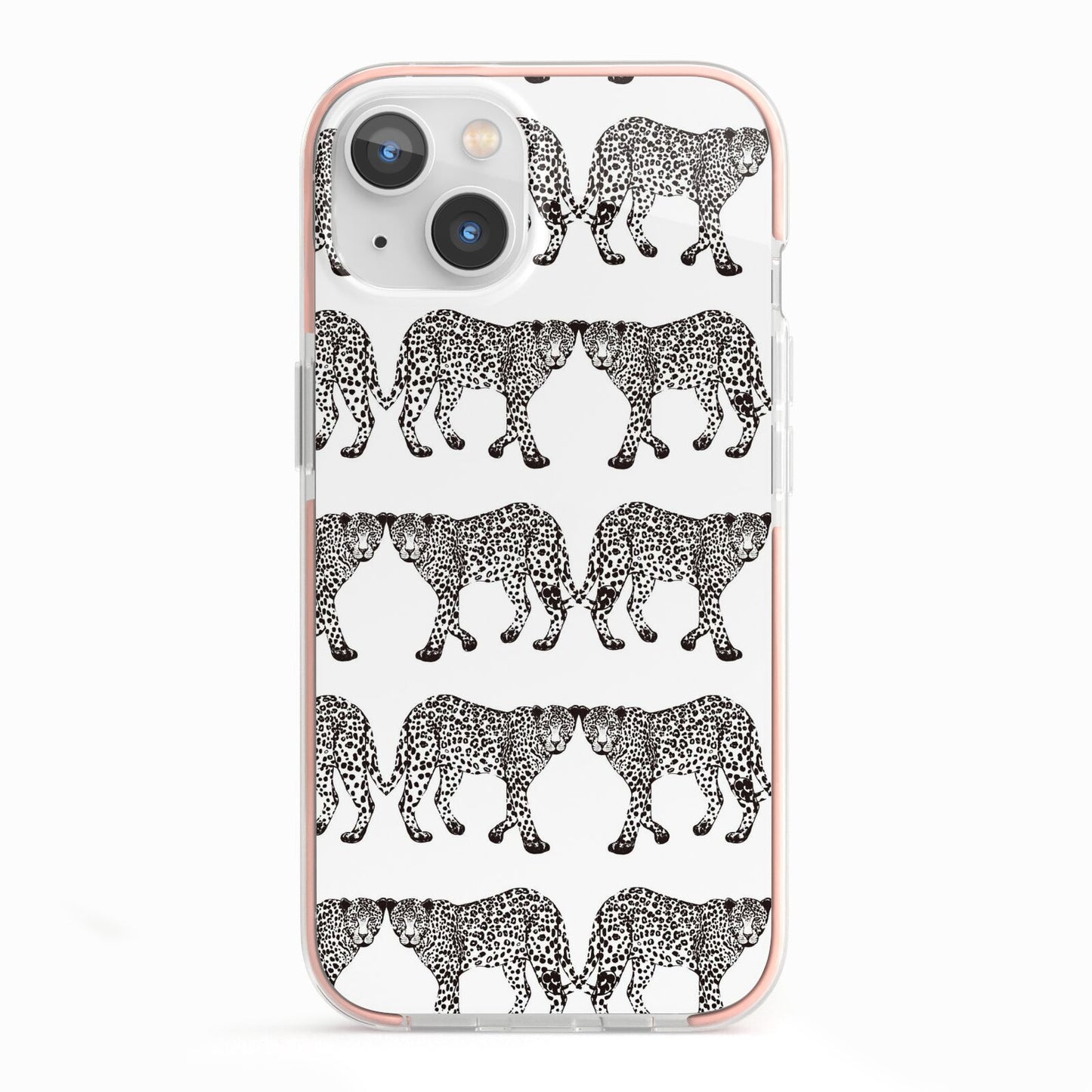 Monochrome Mirrored Leopard Print iPhone 13 TPU Impact Case with Pink Edges