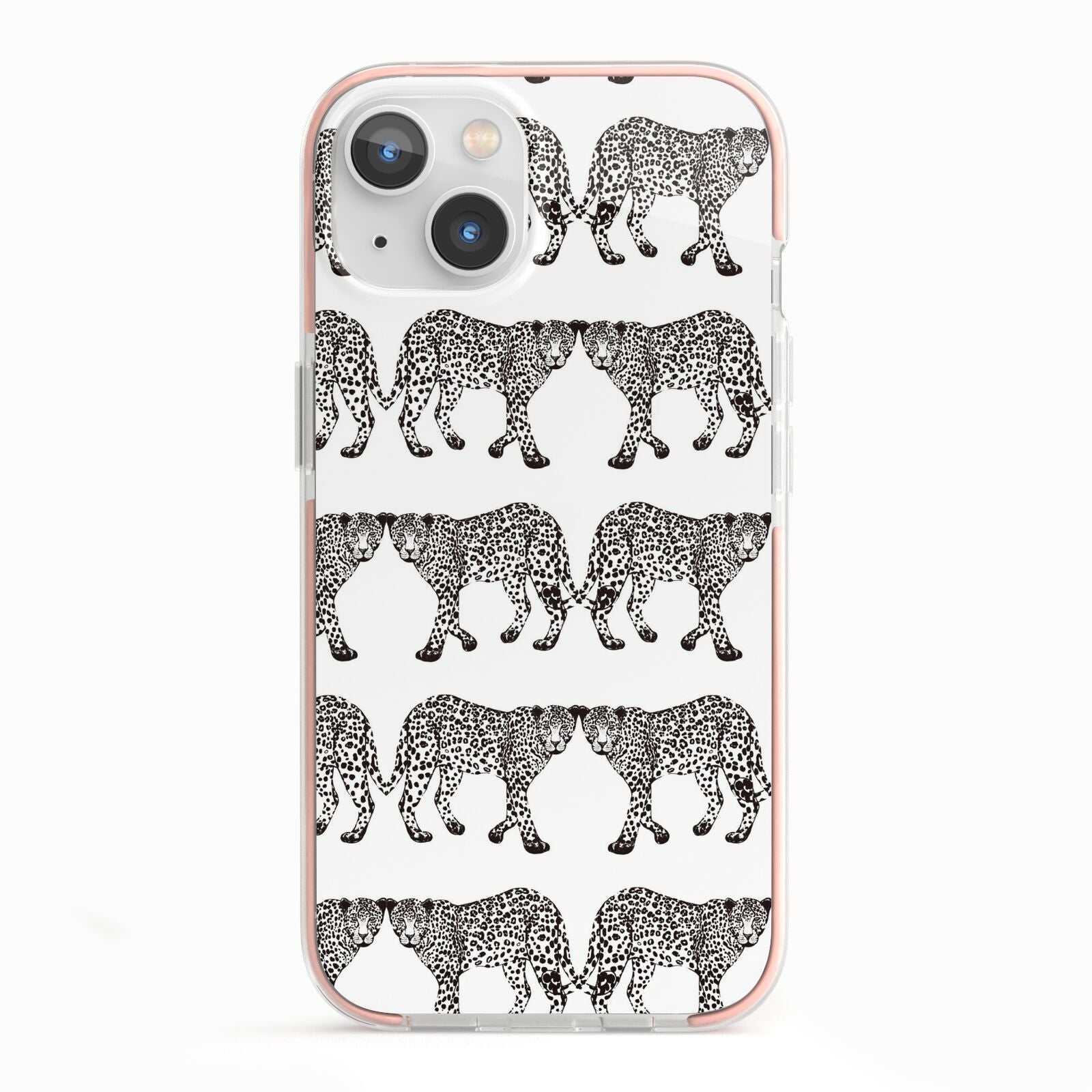 Monochrome Mirrored Leopard Print iPhone 13 TPU Impact Case with Pink Edges