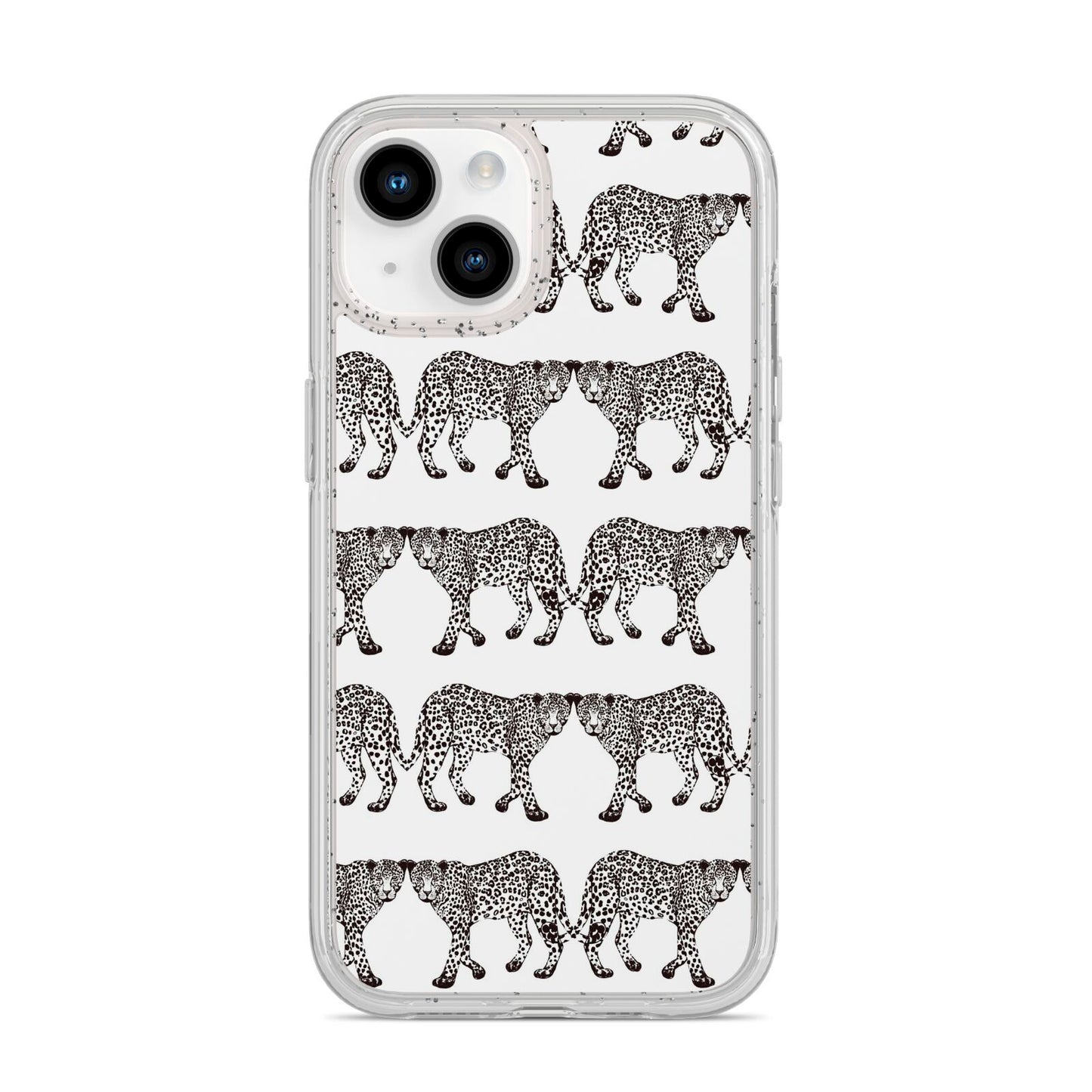 Monochrome Mirrored Leopard Print iPhone 14 Glitter Tough Case Starlight