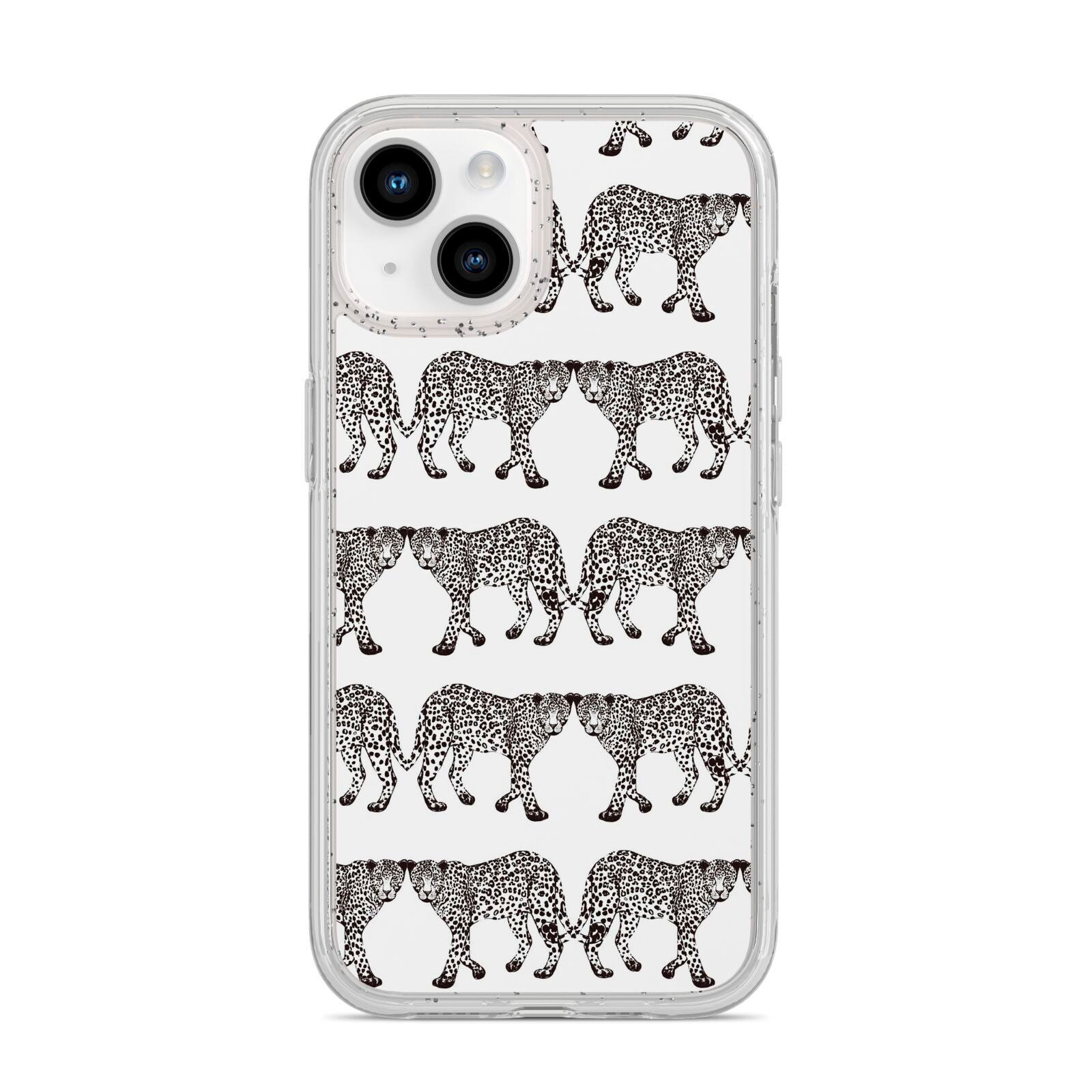 Monochrome Mirrored Leopard Print iPhone 14 Glitter Tough Case Starlight