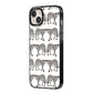 Monochrome Mirrored Leopard Print iPhone 14 Plus Black Impact Case Side Angle on Silver phone
