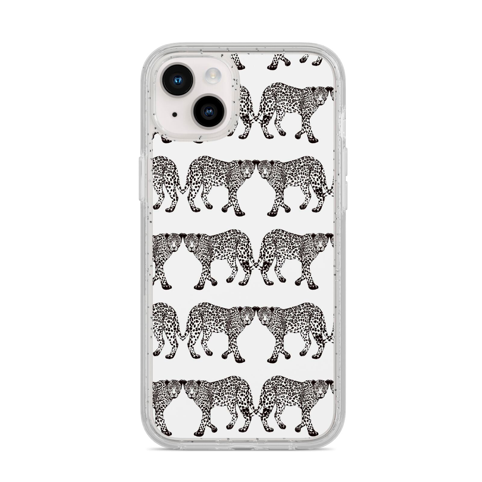 Monochrome Mirrored Leopard Print iPhone 14 Plus Glitter Tough Case Starlight
